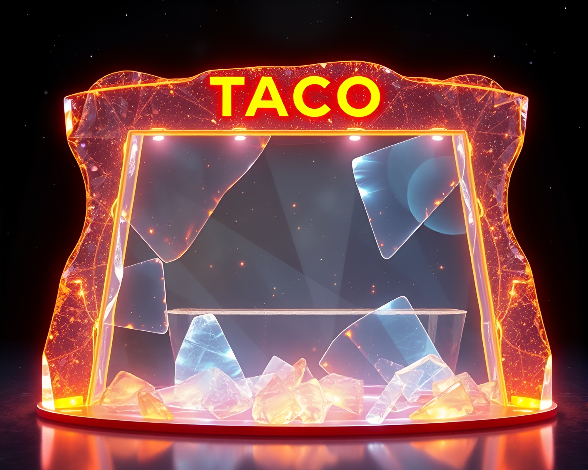 Futuristic Taco Stand surrounded by Glass Shards – free AI stock image
