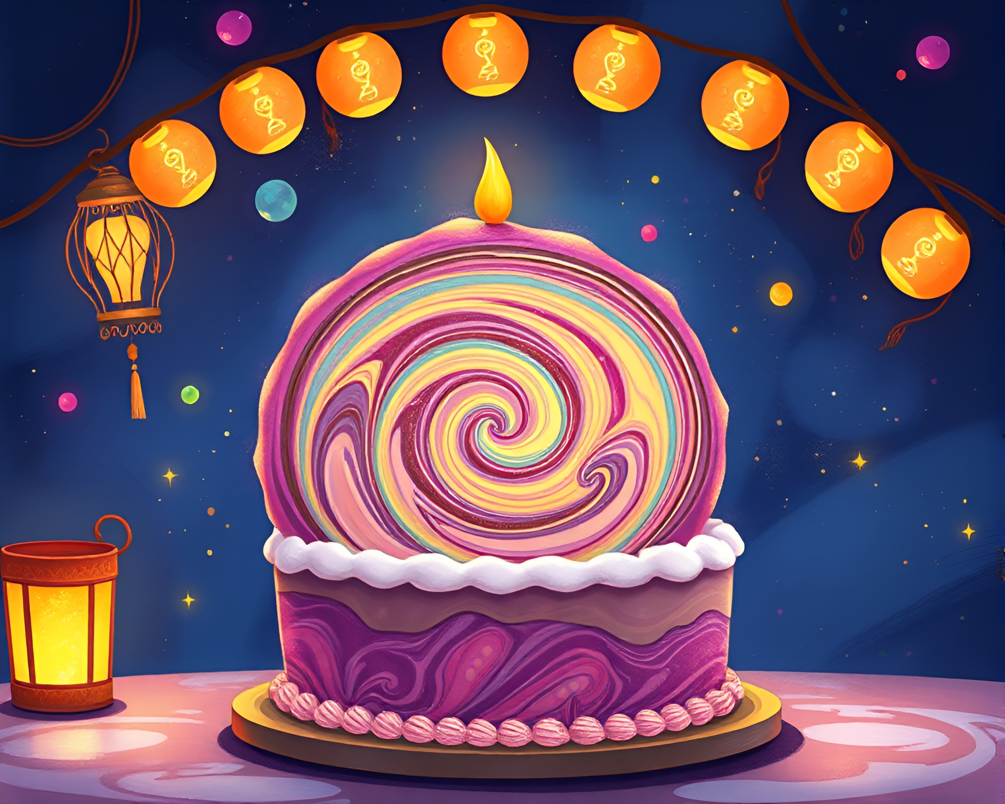 Whirlwind Marbled Cake in Lantern Light – free AI stock image
