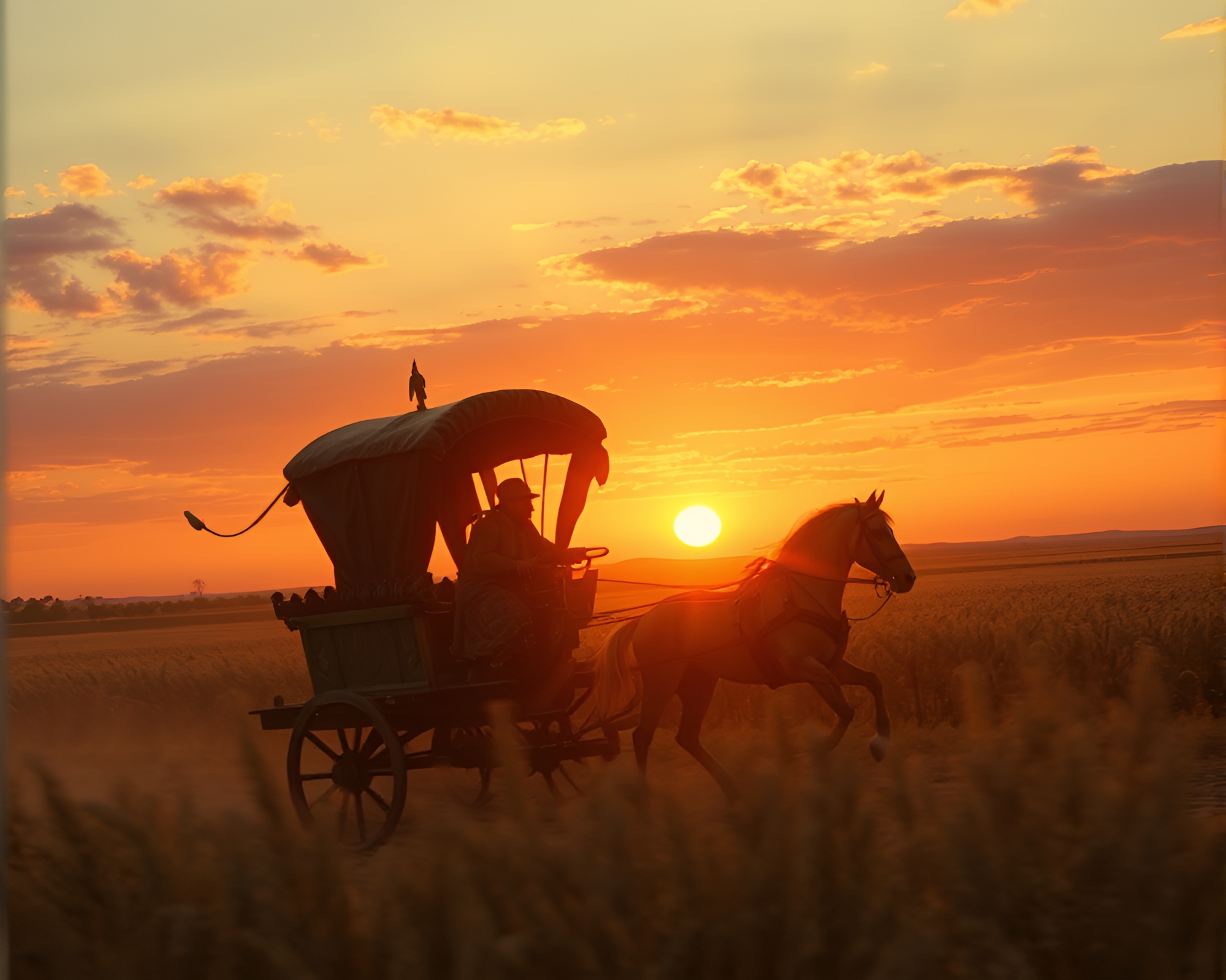 Chariot Racing at Golden Dusk: Action Painting Composition – free AI stock image