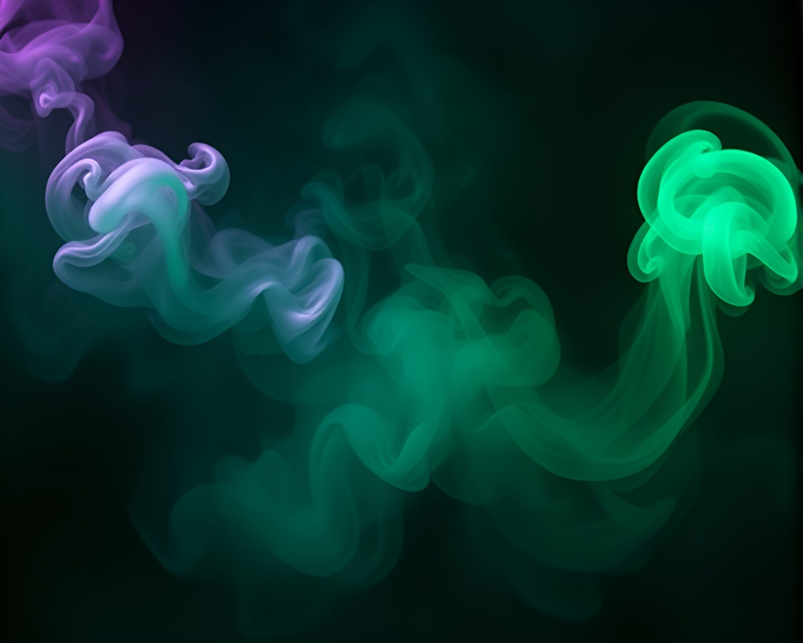 Mystical forest with shimmering holographic smoke rings floating in the air