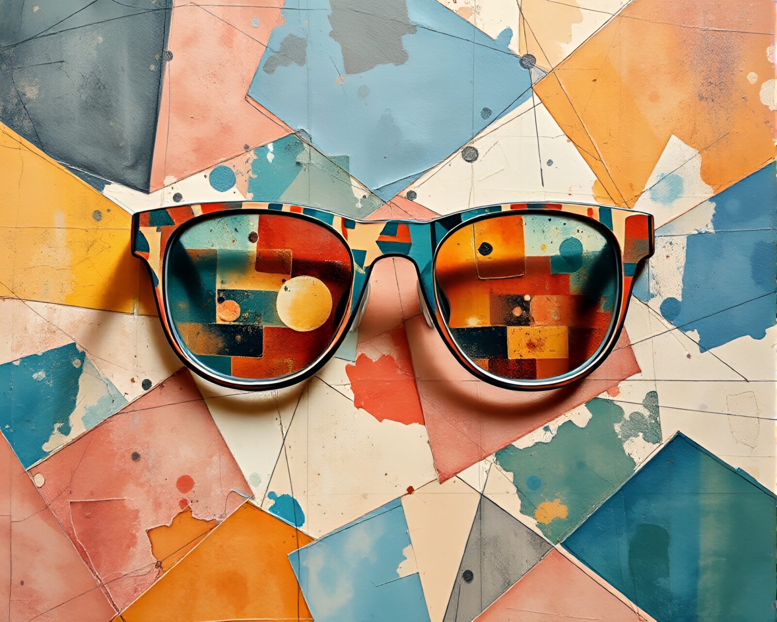 Vibrant acid wash colors in fresco painting style with AR glasses