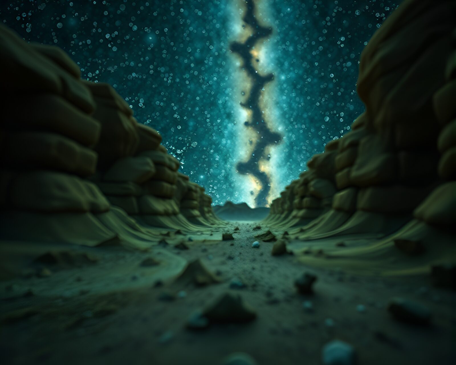 Intriguing olive drab toned image of parallel universes merging