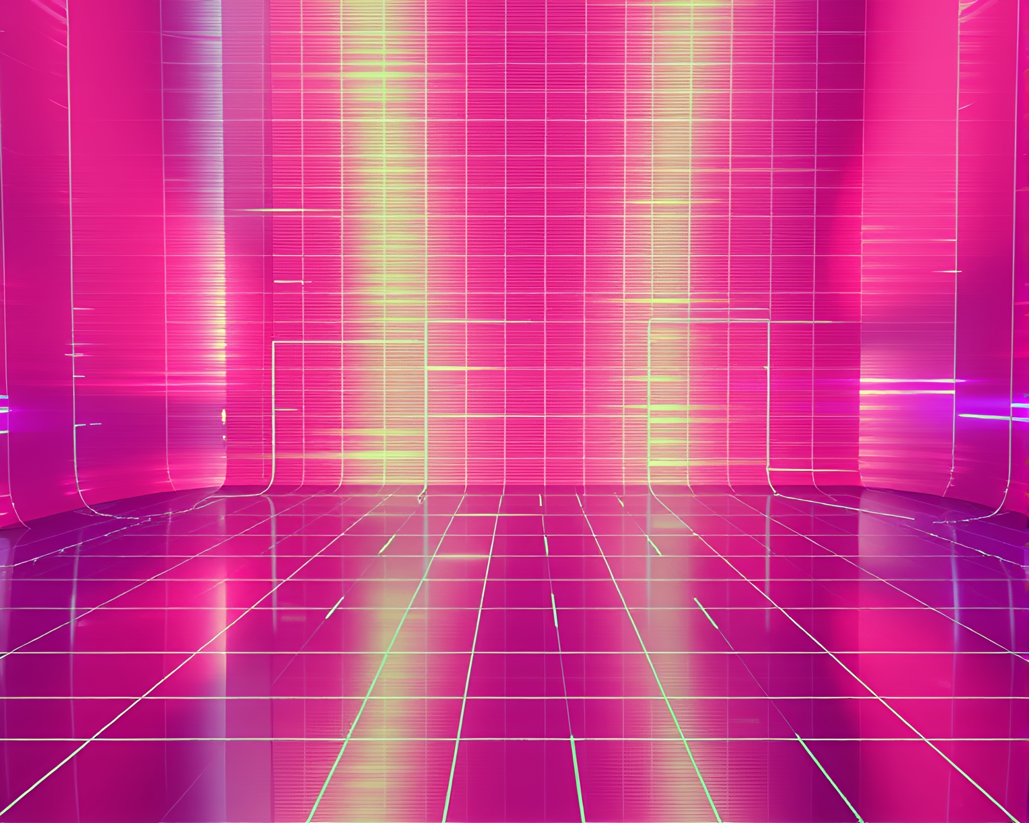 Neon Grid in Chrome Reflections with CRT Flicker – free AI stock image