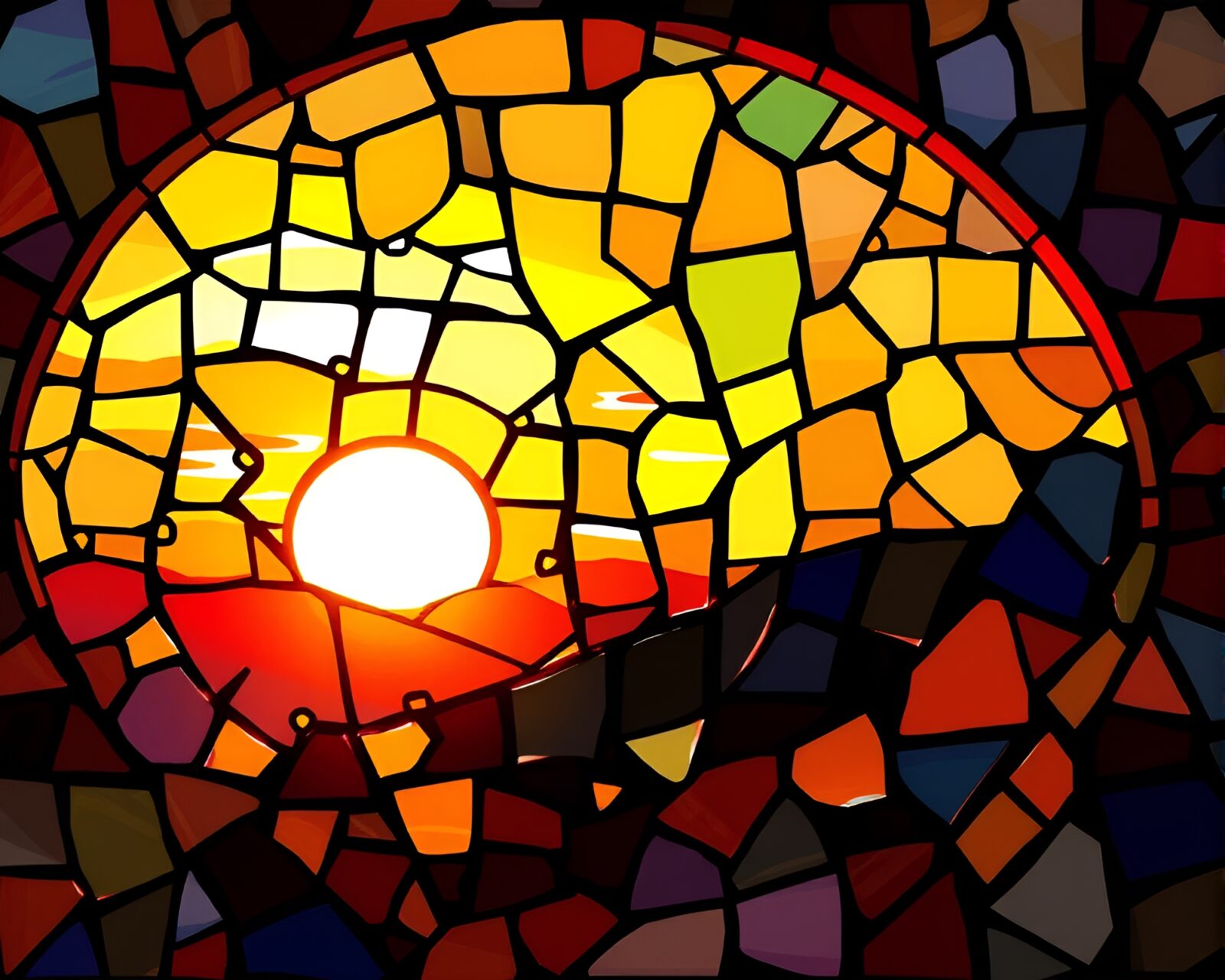 Fashion illustration with broken mosaic fragments in warm hues