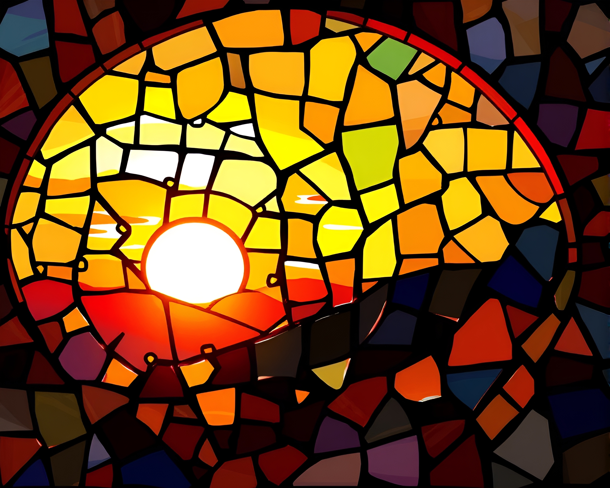 Stained-glass Fashion Illustration: Warm Sunset Mosaic – free AI stock image