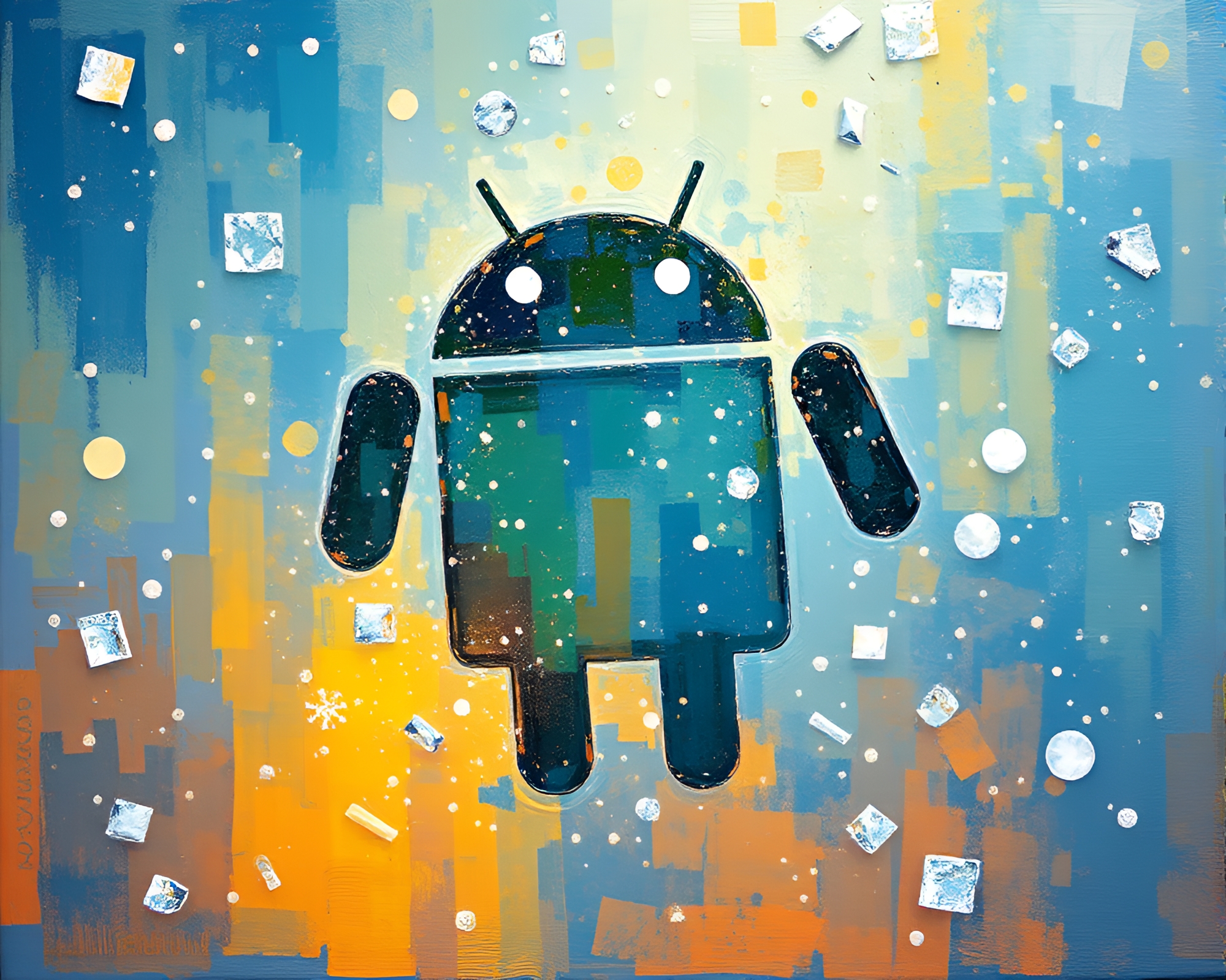 Android Gazing at Ice Crystal Patterns with Palette Knife Warmth – free AI stock image