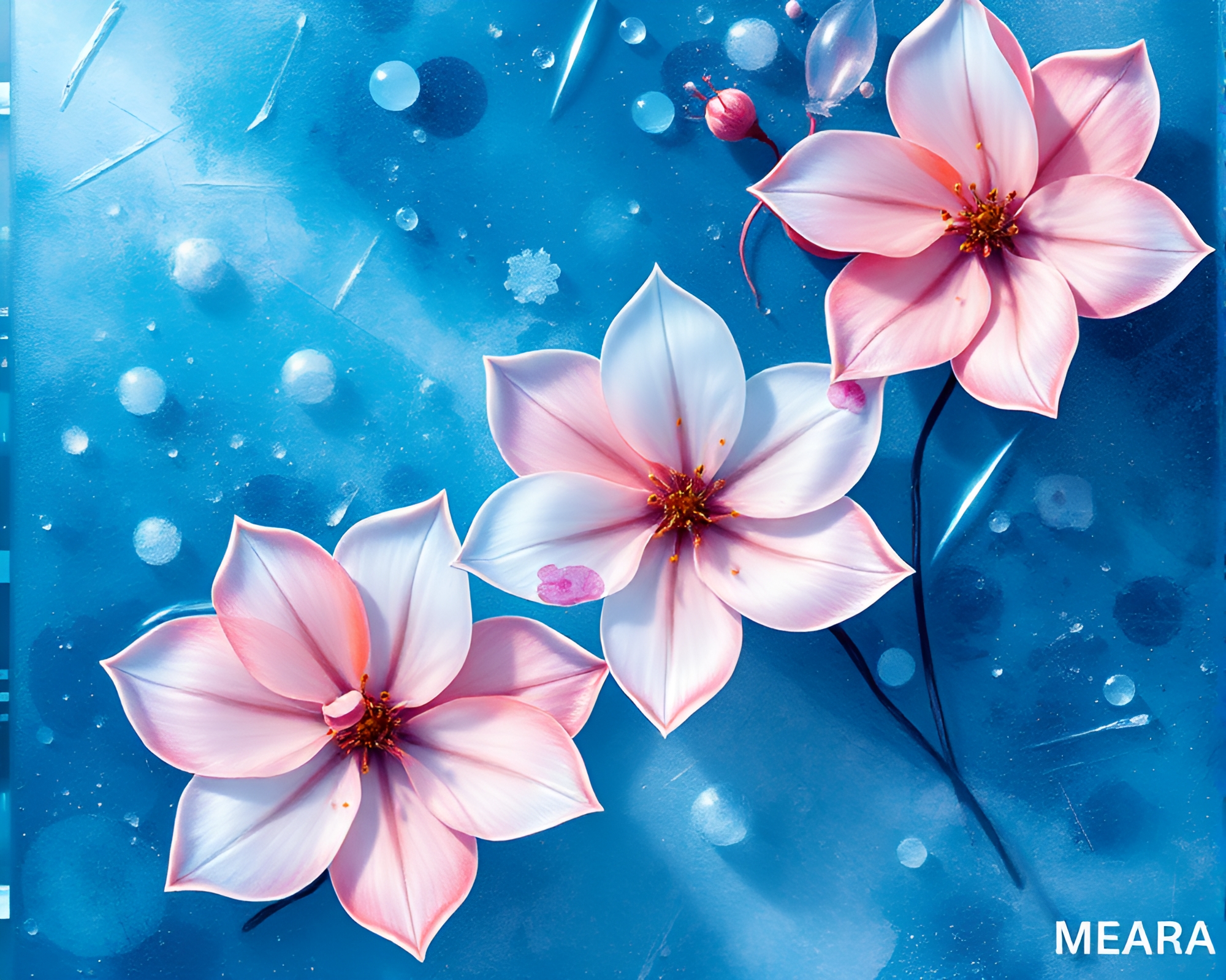 Cybernetic Murano Glass Blooms in Ice-Blue Watercolor – free AI stock image