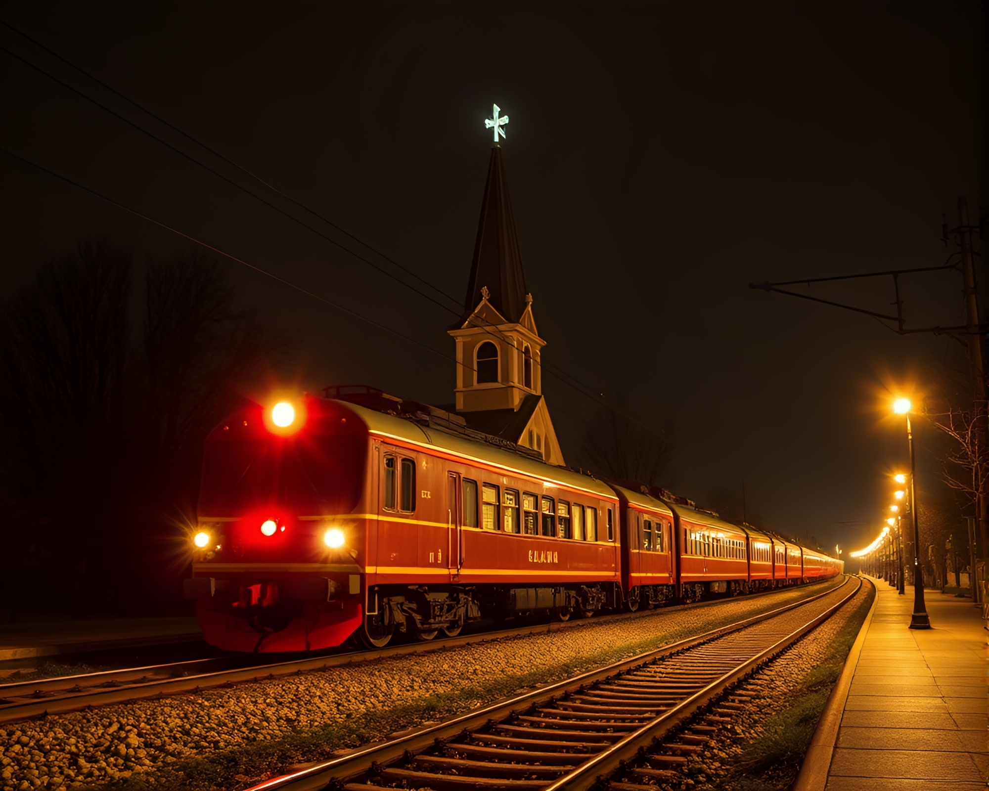 Mystical Dragon Train Among Candlelight Trails – free AI stock image