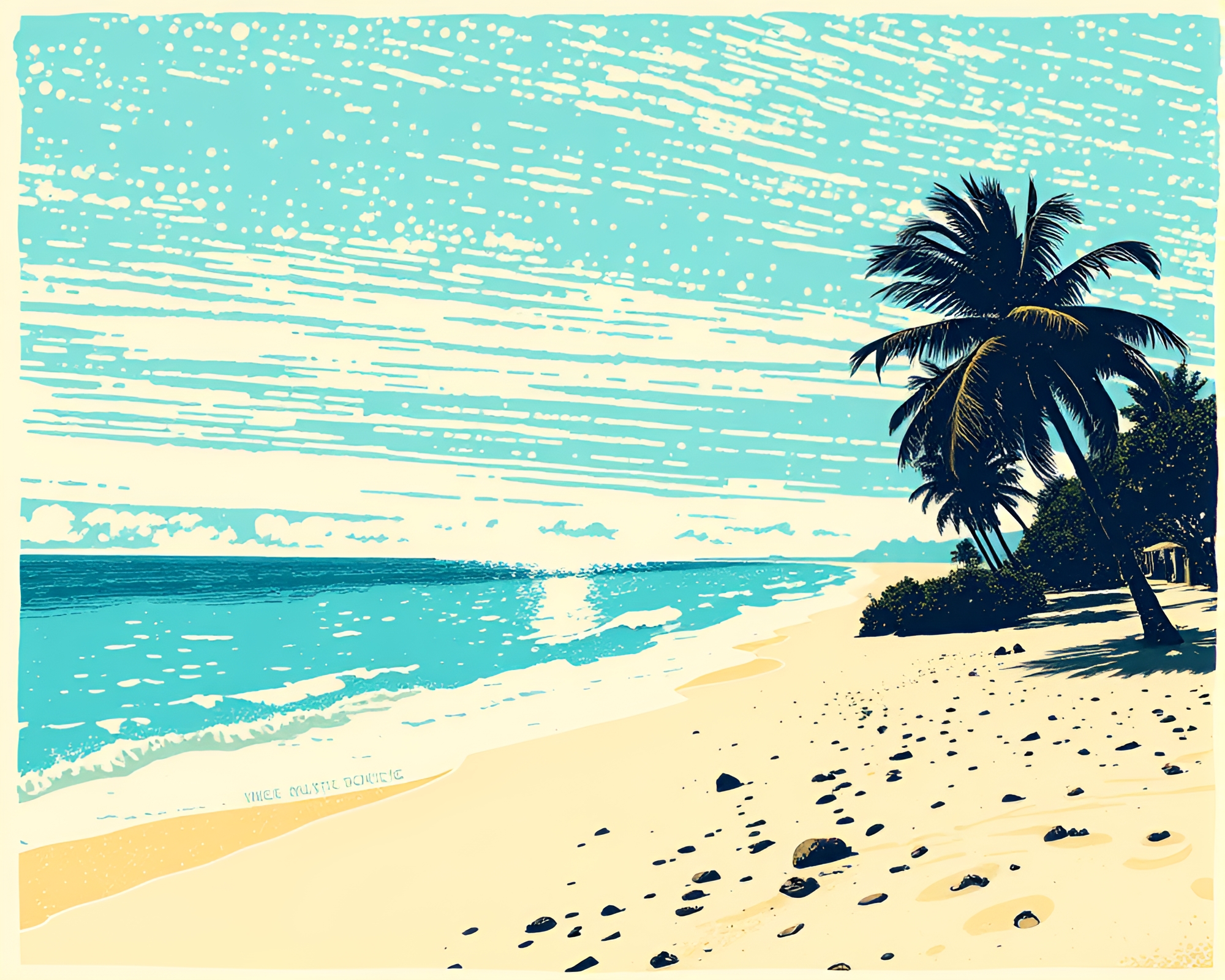 Beach Data Visualization through Linocut Textures – free AI stock image