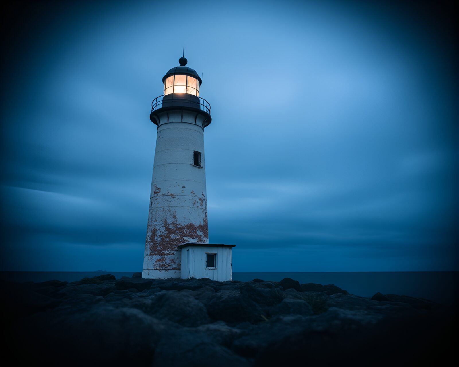 Serene abandoned lighthouse with dreamy lighting and soft focus