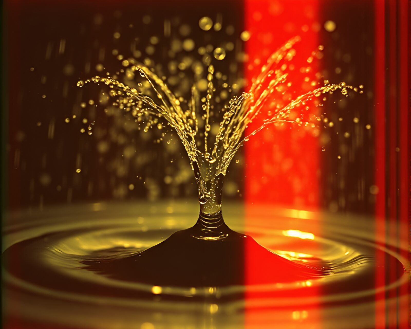 Water droplets floating in swirling time vortex with streaks