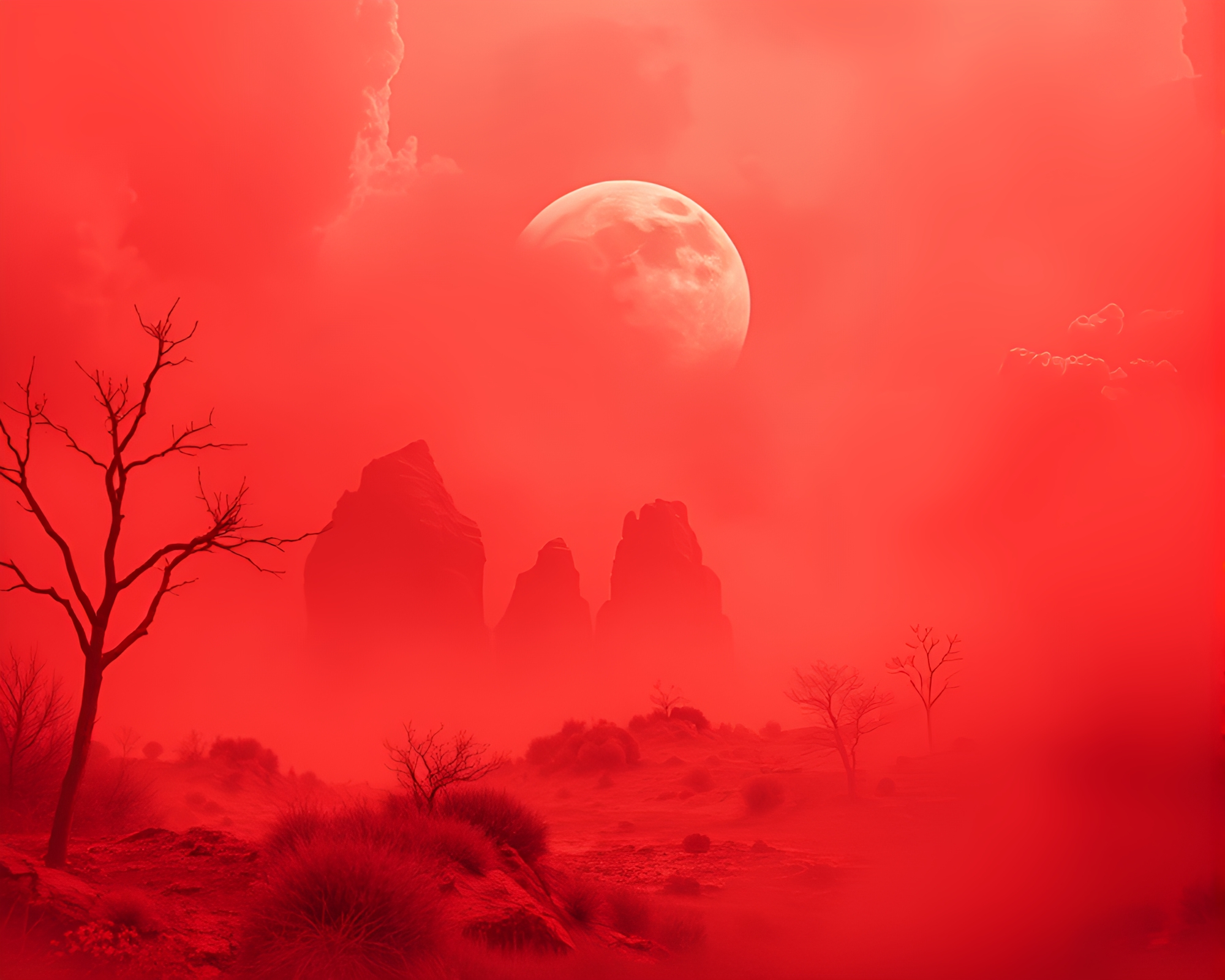 Surreal Dreamscape: Monochrome Red Vignette – free AI stock image
