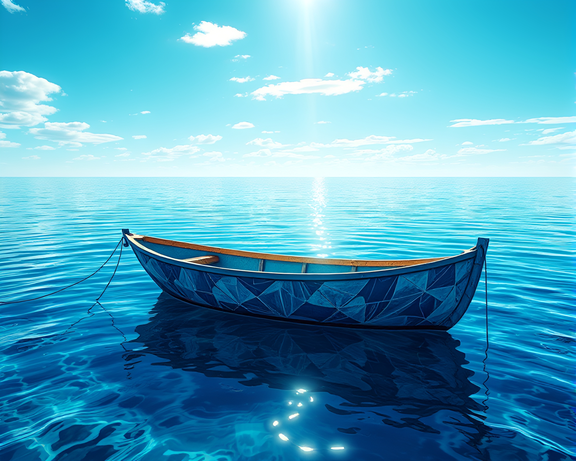 Hydrofoil Boat Reflection in Ocean-Blue Generative Network Art – free AI stock image