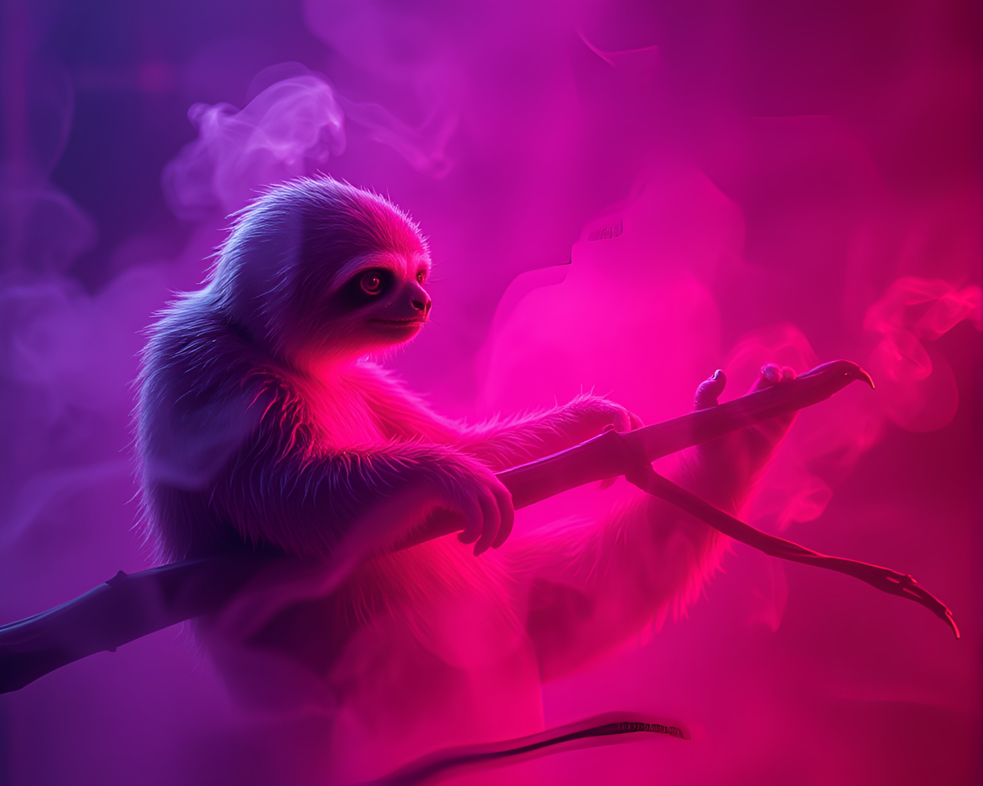 Neon Sloth in Smoky Cloth Simulation – free AI stock image
