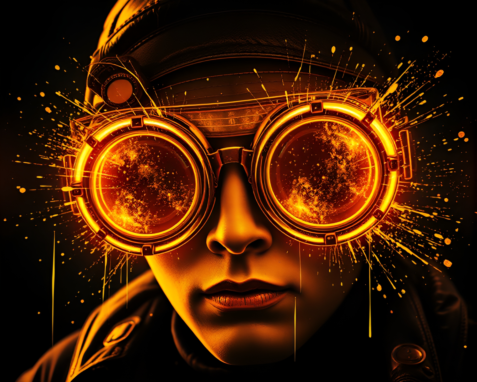 Steampunk Goggles in Golden Hour Splatter Art – free AI stock image