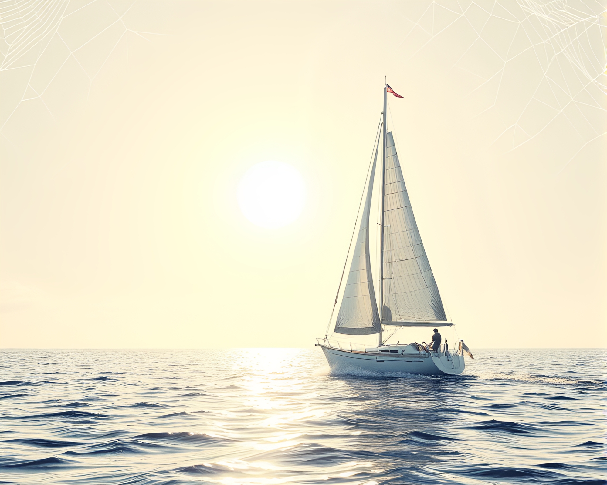 Ethereal Solar Sailboat Through Halftone Cobweb Strands – free AI stock image