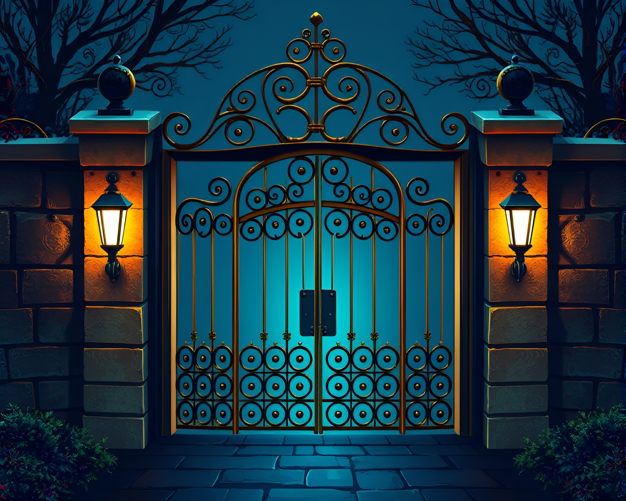 Bioluminescent Gate Illuminated by Film Sprocket Holes – free AI stock image