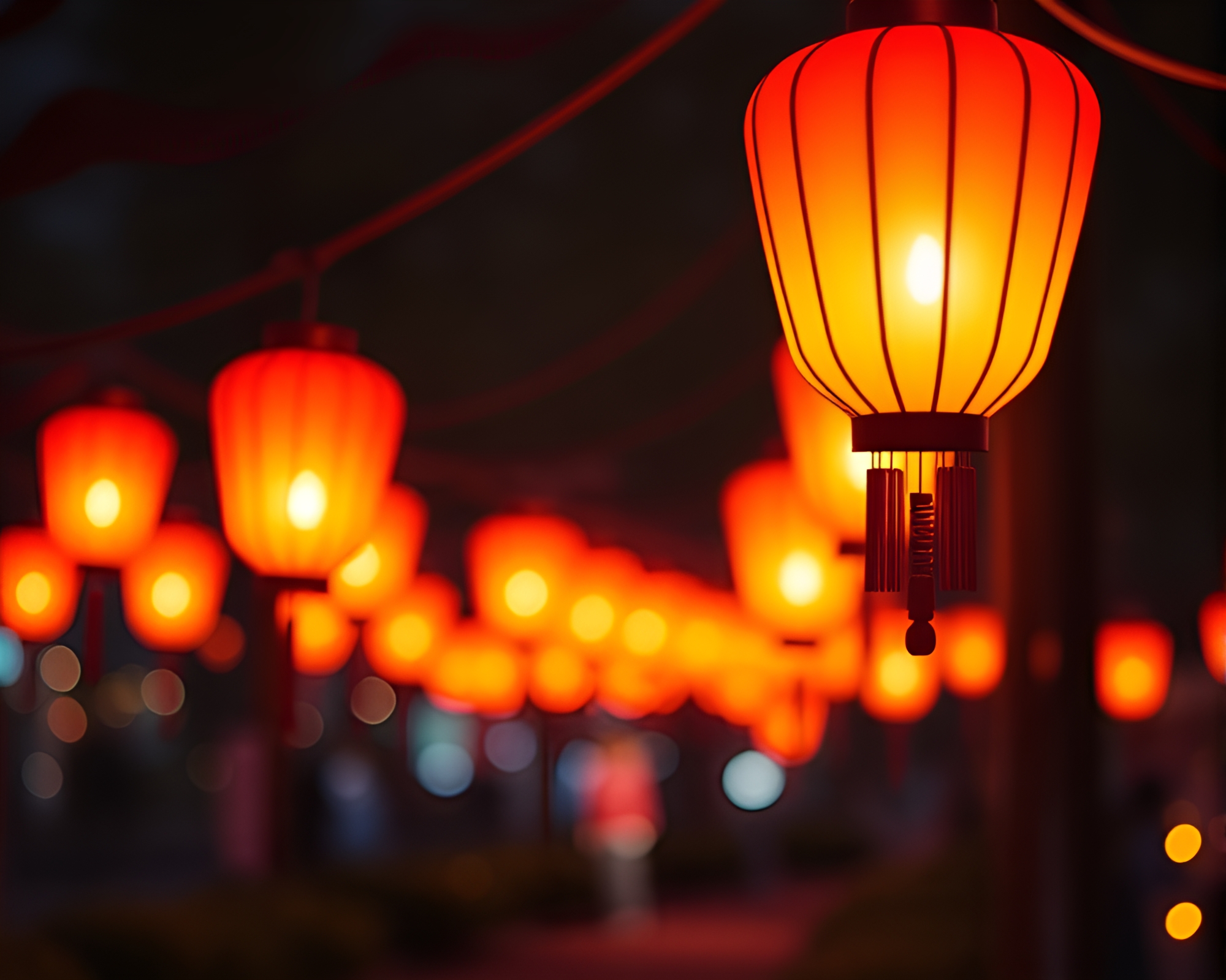 Phosphorescent Floating Lanterns in Dreamy Bokeh Landscape – free AI stock image