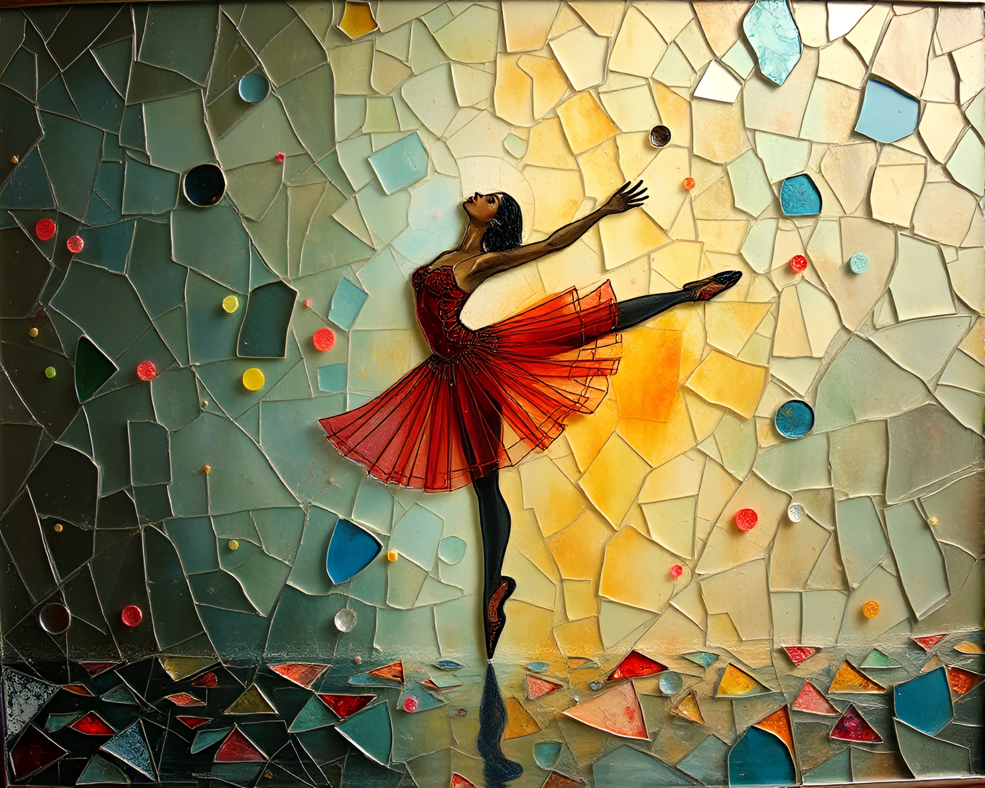 Shattered Ballet Dream in Retro Sgraffito – free AI stock image