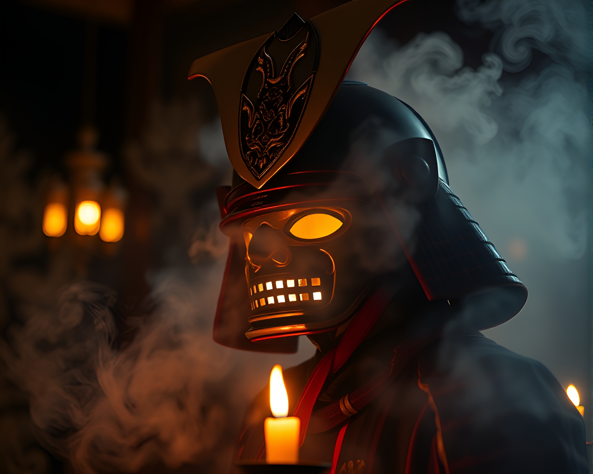 Ethereal Samurai Helmet in Steam Vapor Cinemagraph – free AI stock image