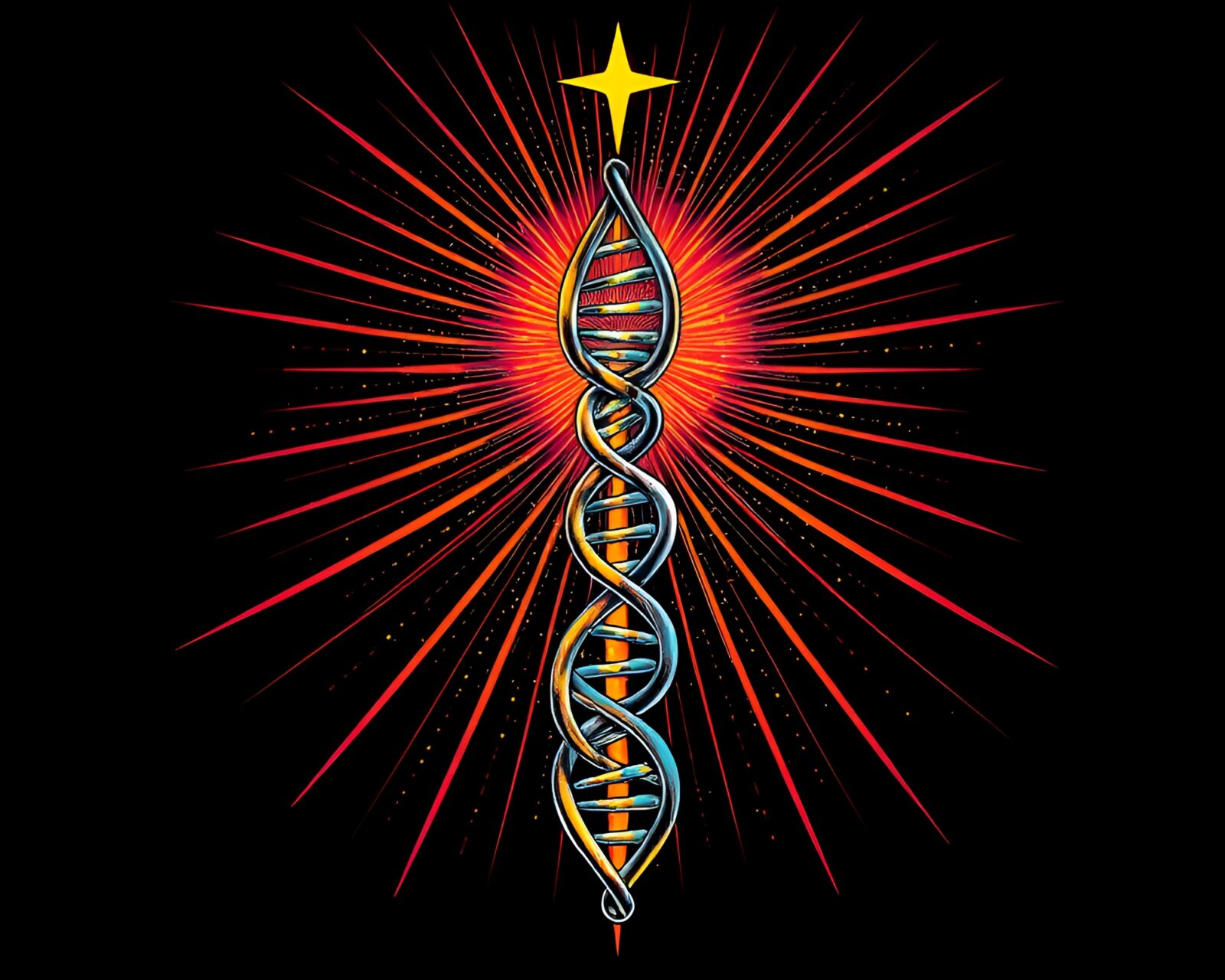 Abstract tattoo art of DNA helix with god rays