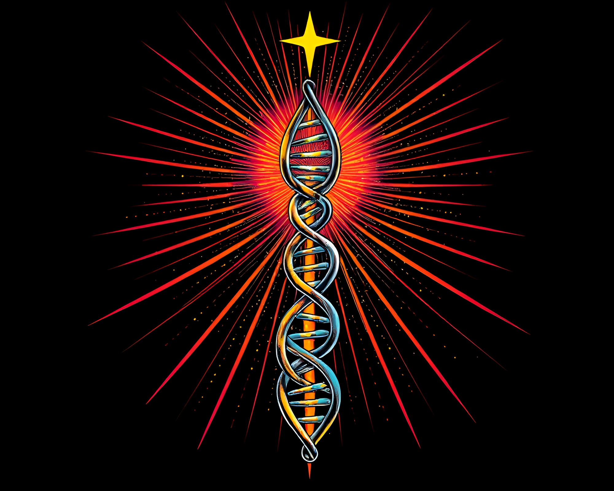 DNA Helix God Rays Tattoo Flash Art Wide Shot – free AI stock image