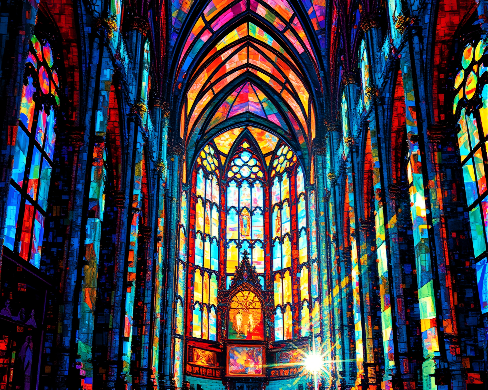 Glitch Artifacts in Murano Glass Cathedral Stained Light – free AI stock image