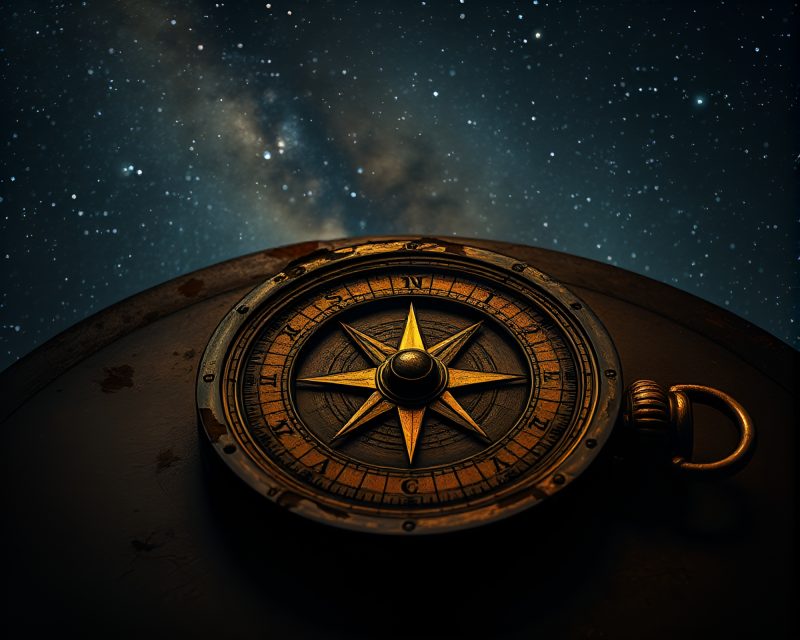 Ethereal Antique Compass Under Starlit Mildew Sky – free AI stock image
