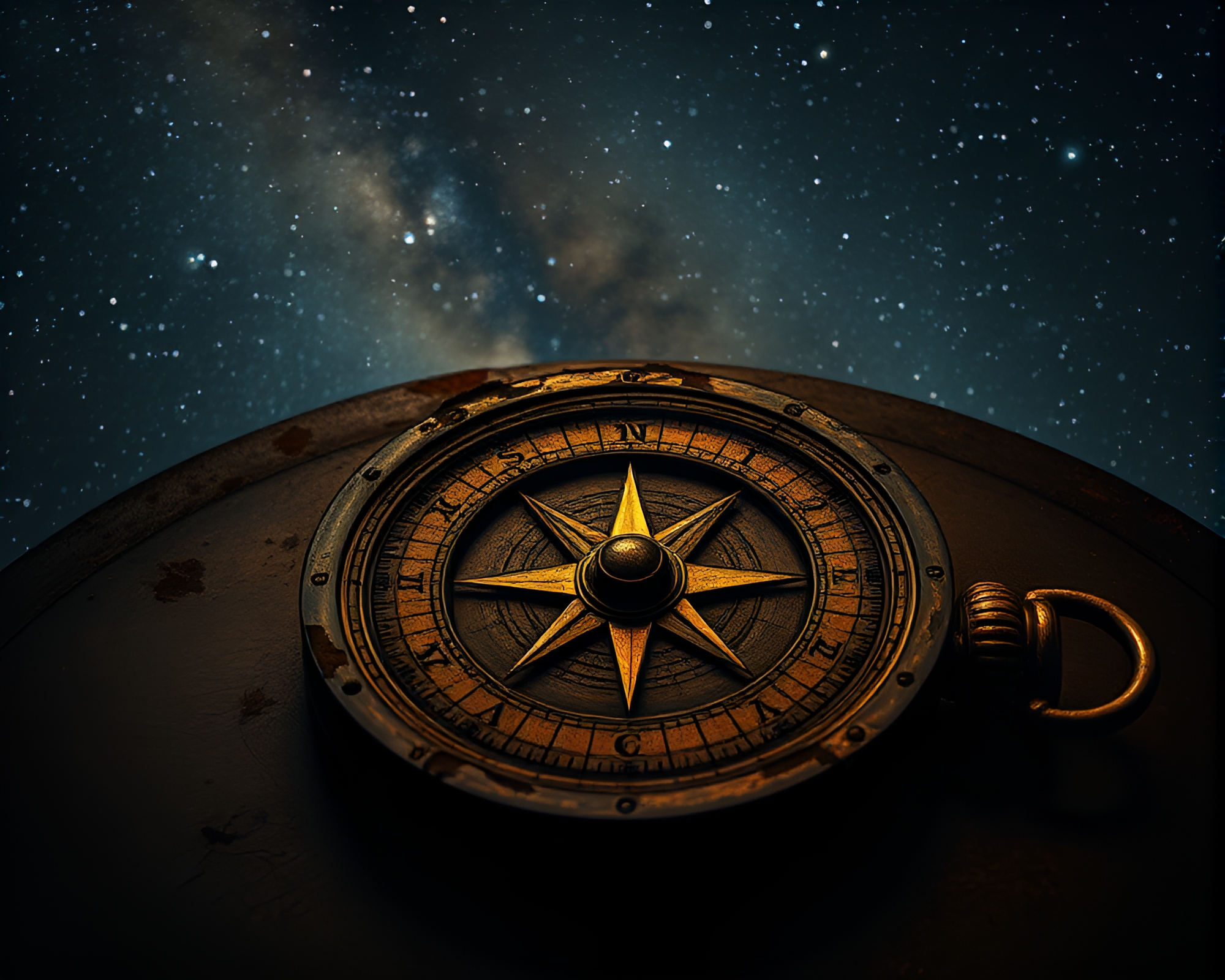 Ethereal Antique Compass Under Starlit Mildew Sky – free AI stock image