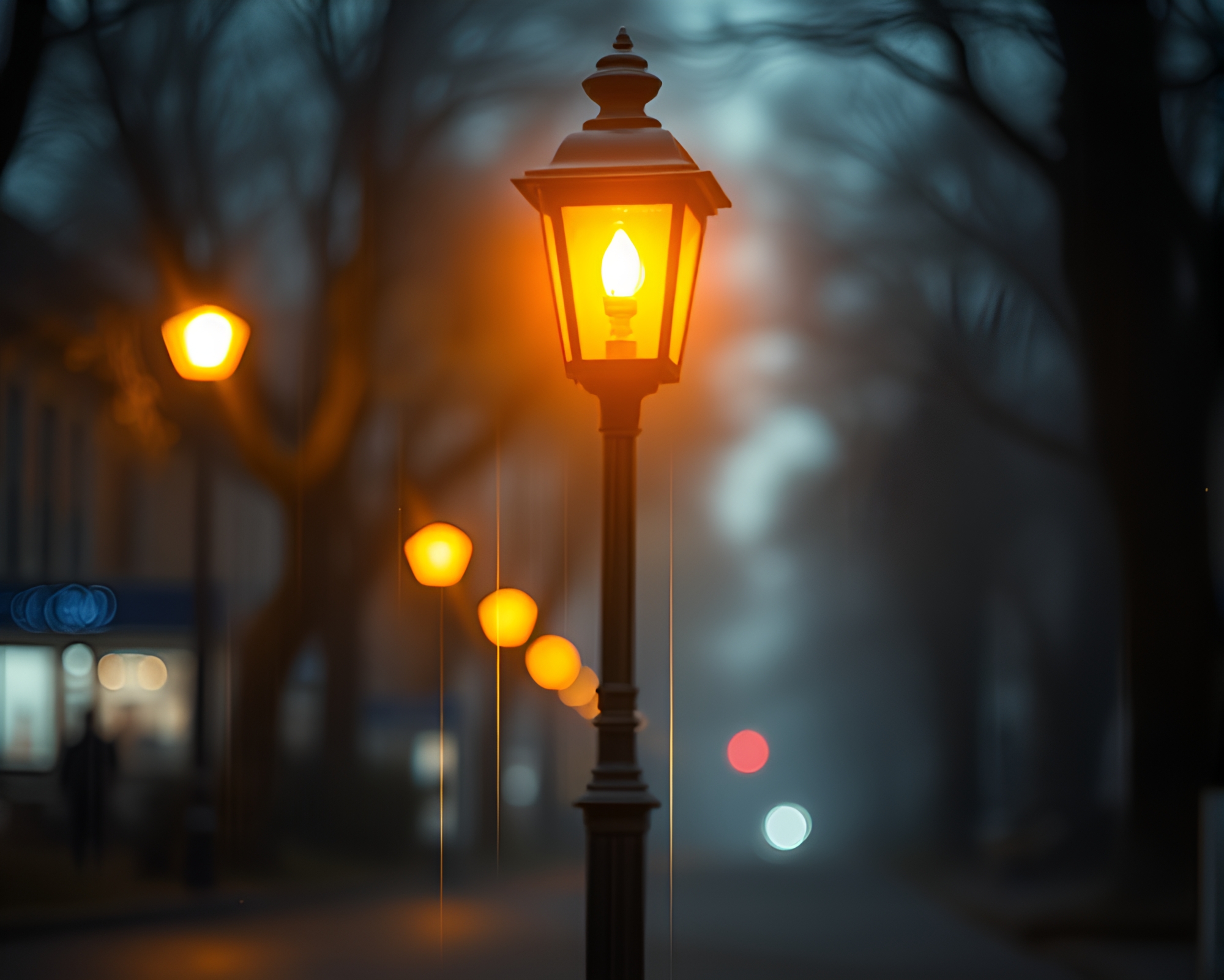 Ethereal Wormhole Generator Illuminated by Streetlamp Glow – free AI stock image