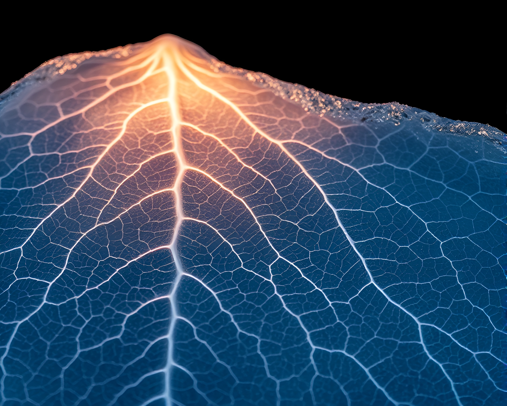 Arctic Iceberg Kaleidoscope: Lantern Glow Across Leaf Veins – free AI stock image