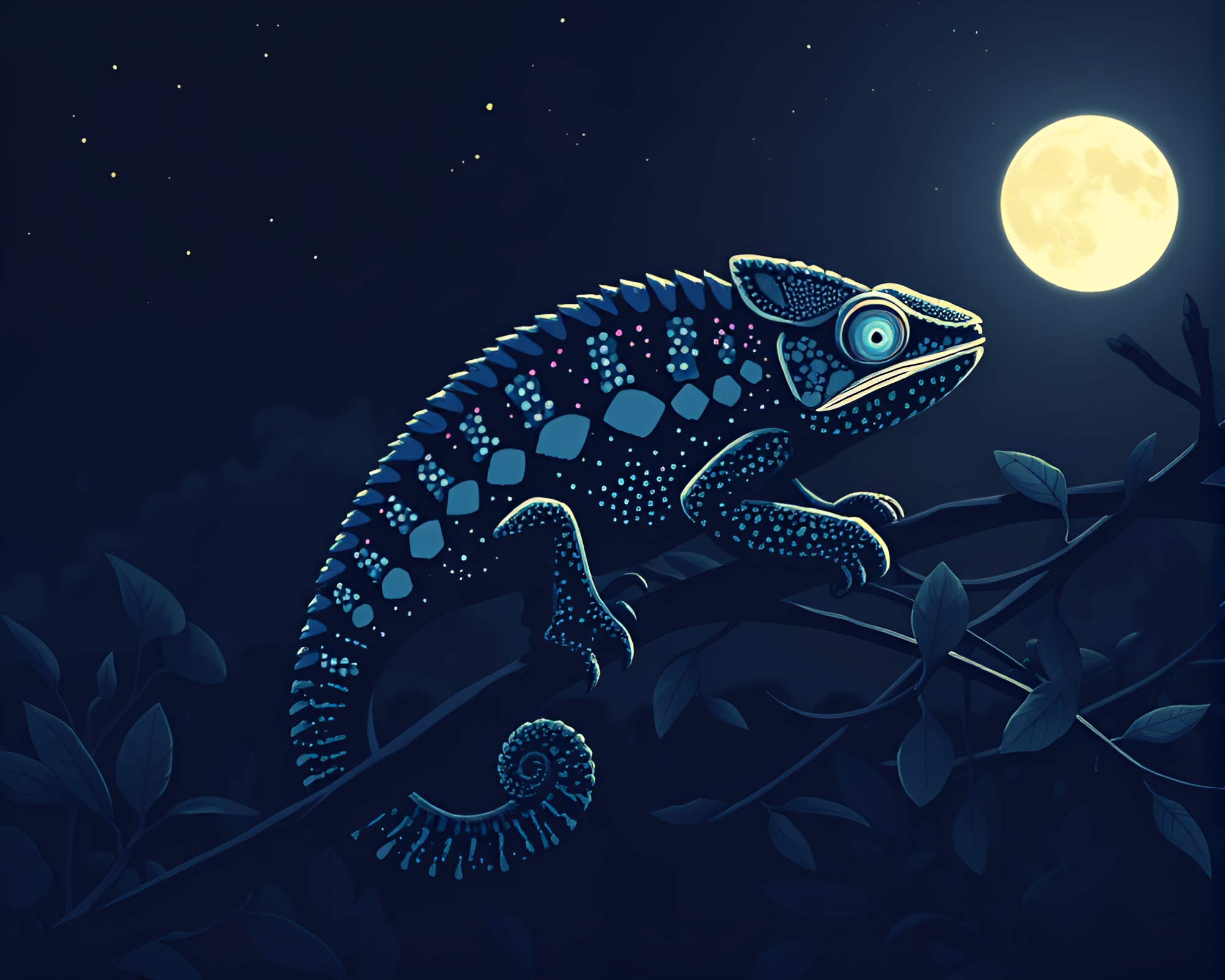 Moonlit Isometric Chameleon in Halftone Vector Composition – free AI stock image