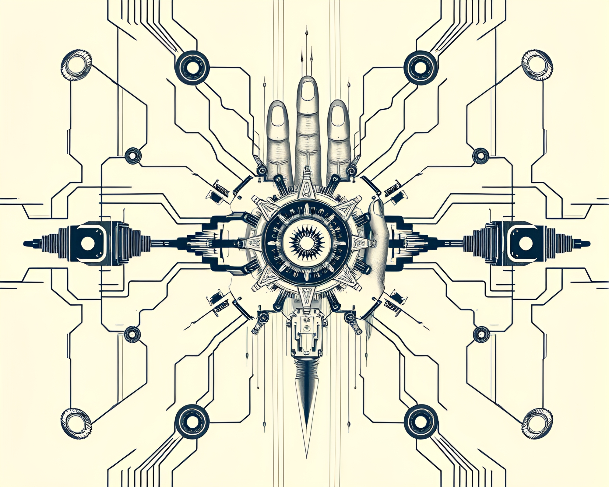 Symmetrical Steampunk Cybernetic Hand in Ivory White – free AI stock image