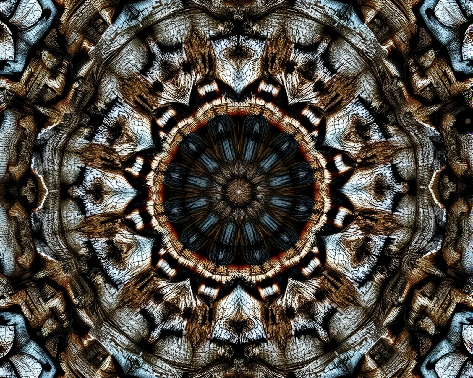 Vibrant kaleidoscope glacier with intricate tree ring patterns