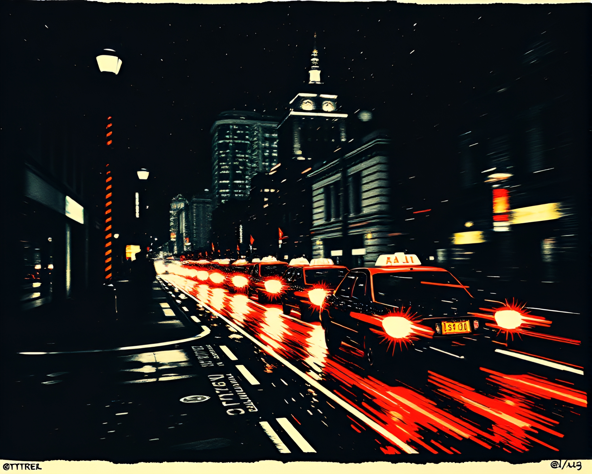 Glowing Rune Stone in Taxi Blur Streak – free AI stock image