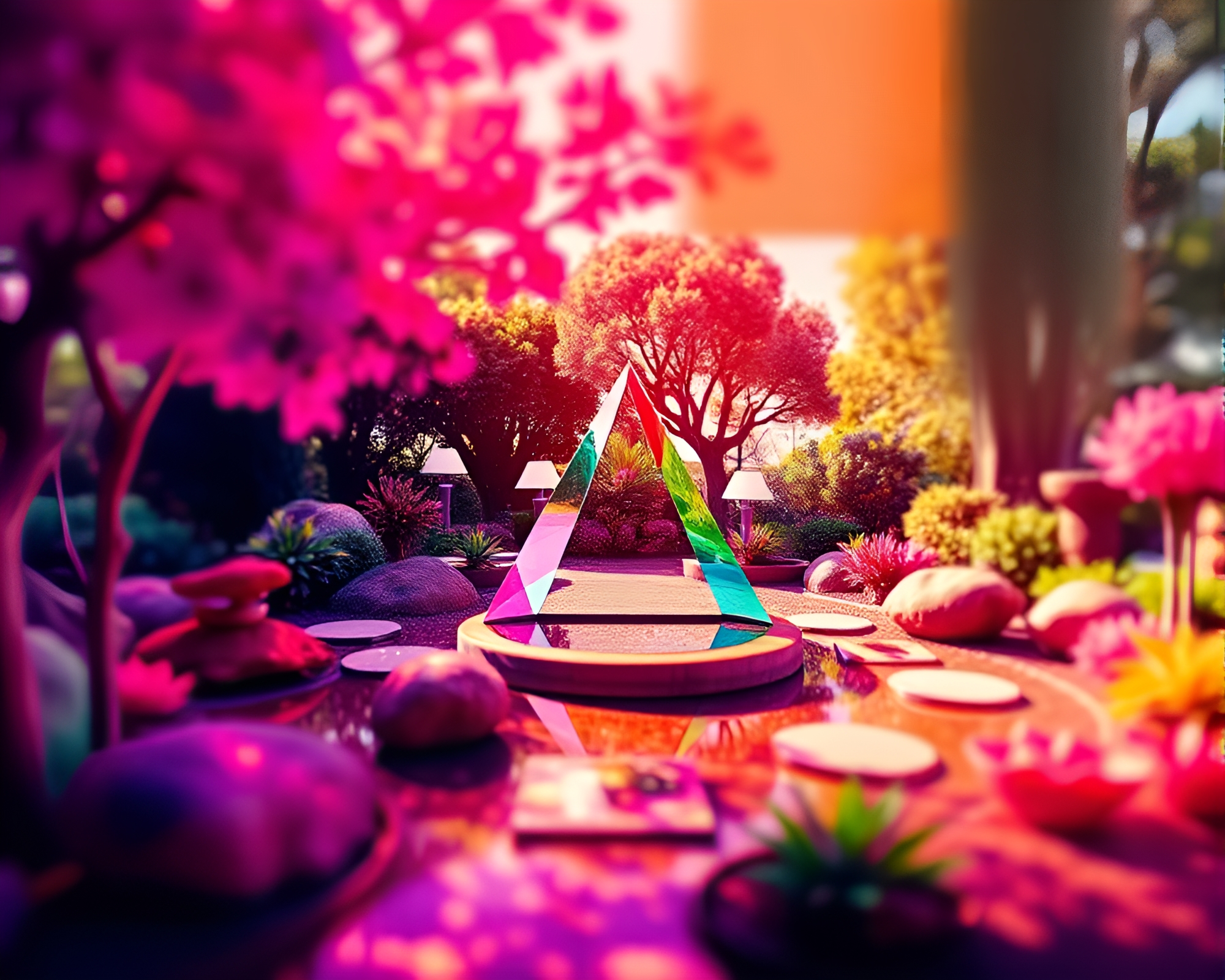 Triadic Zen Prism Refraction Photocollage – free AI stock image