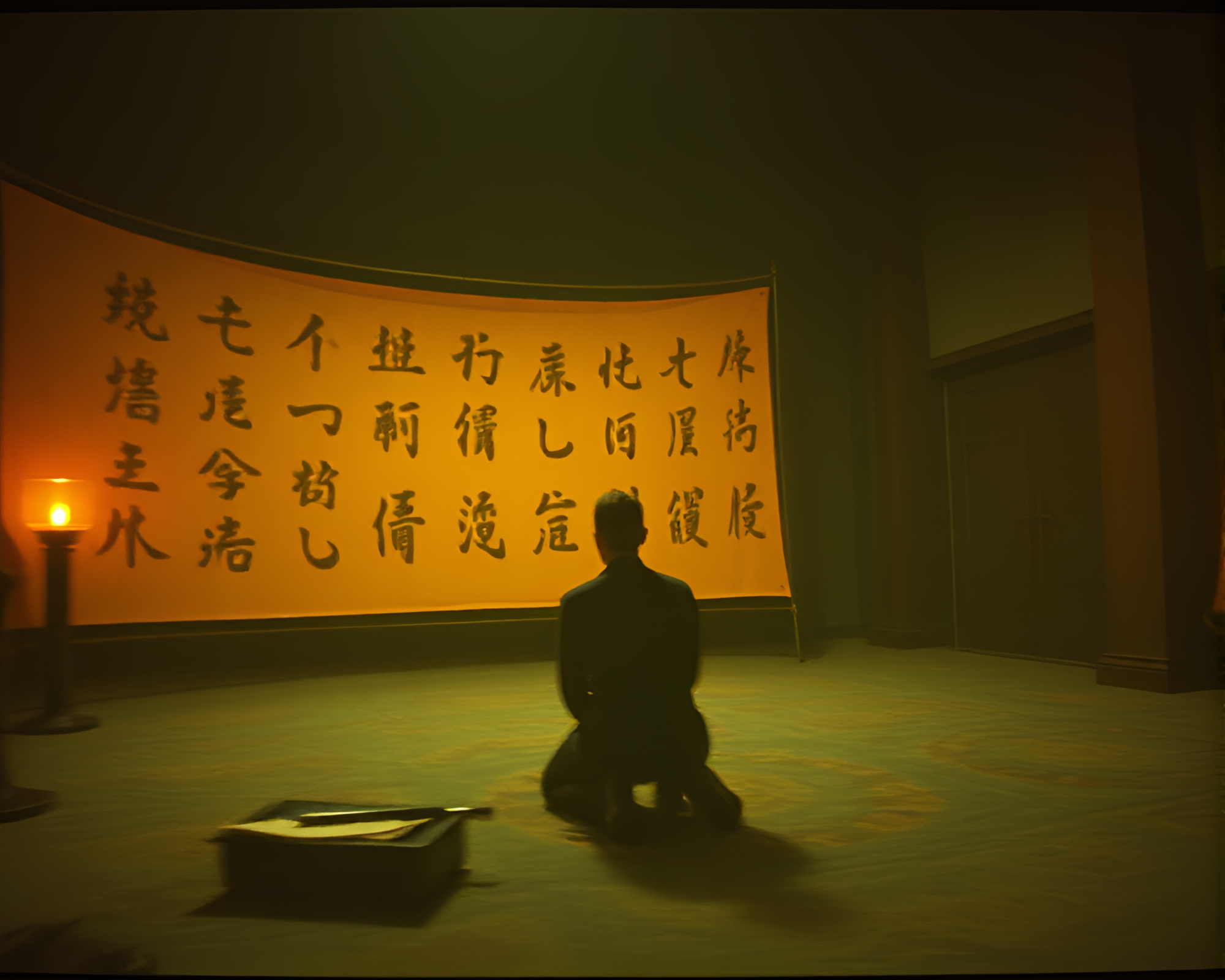 Ancient Scroll Unraveling in 80s VHS Motion Capture – free AI stock image