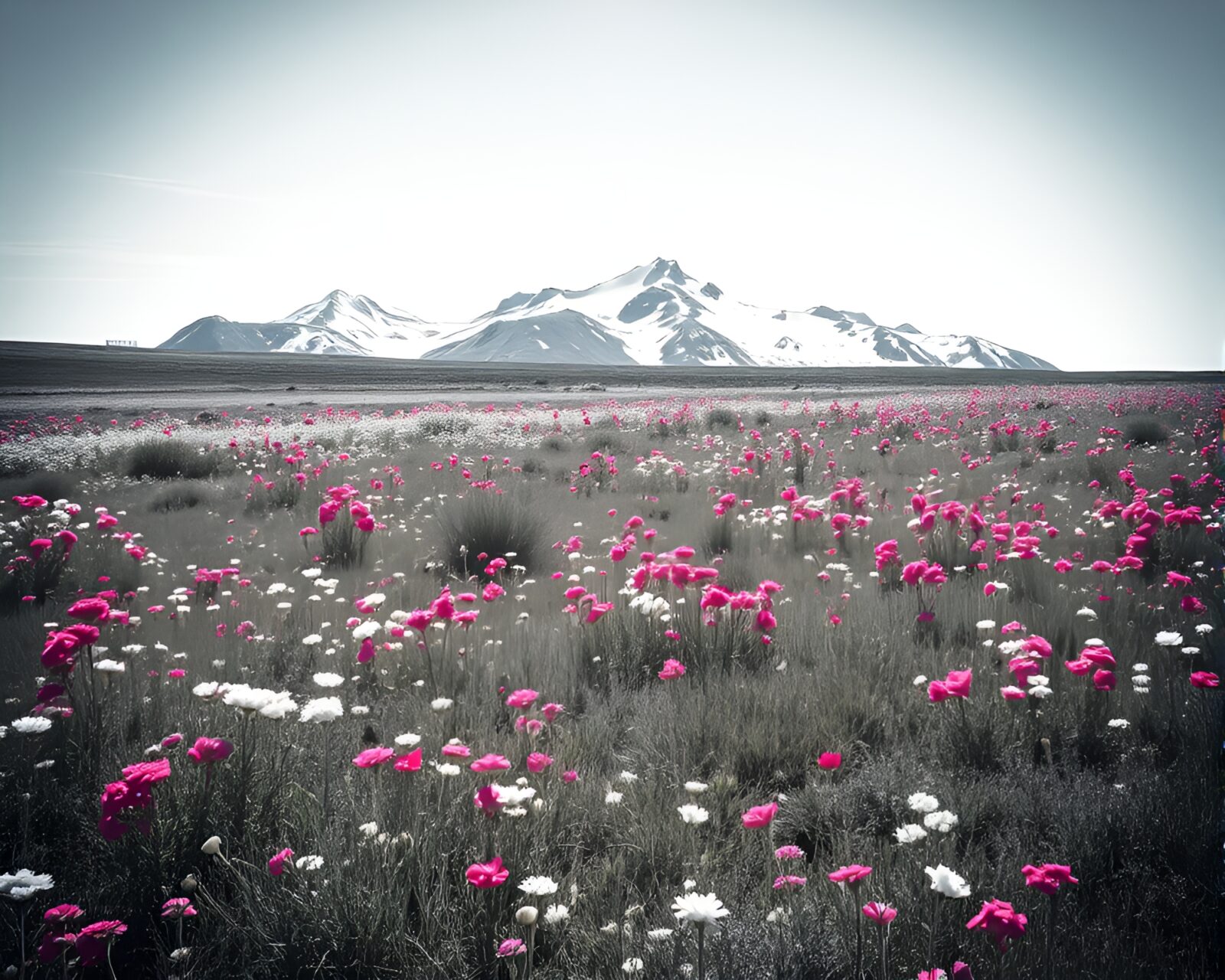 Meadow of flowers in Antarctic whiteout captured in infrared
