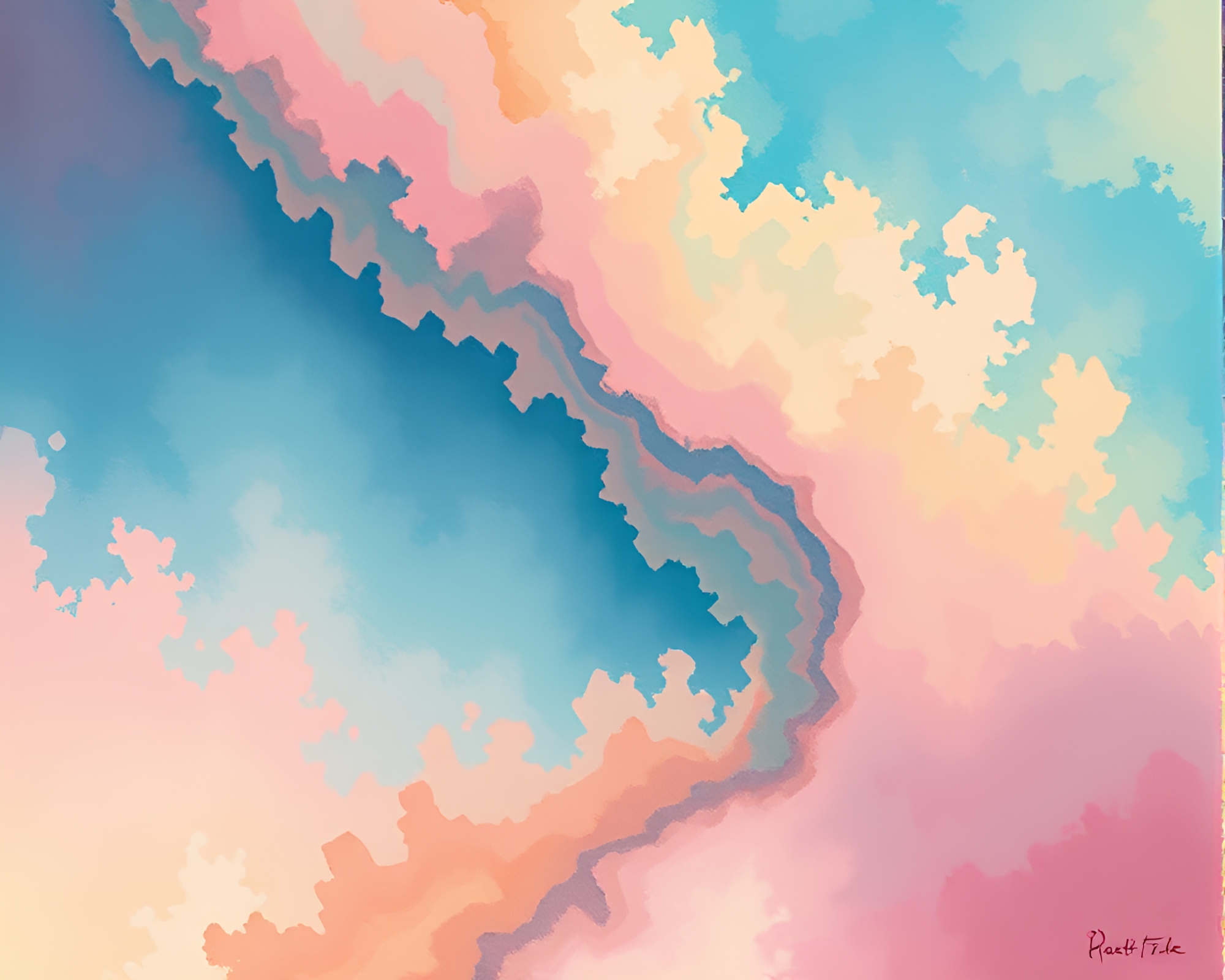 Pixelated Dimensional Rift in Soft Sumi-e Pastels – free AI stock image