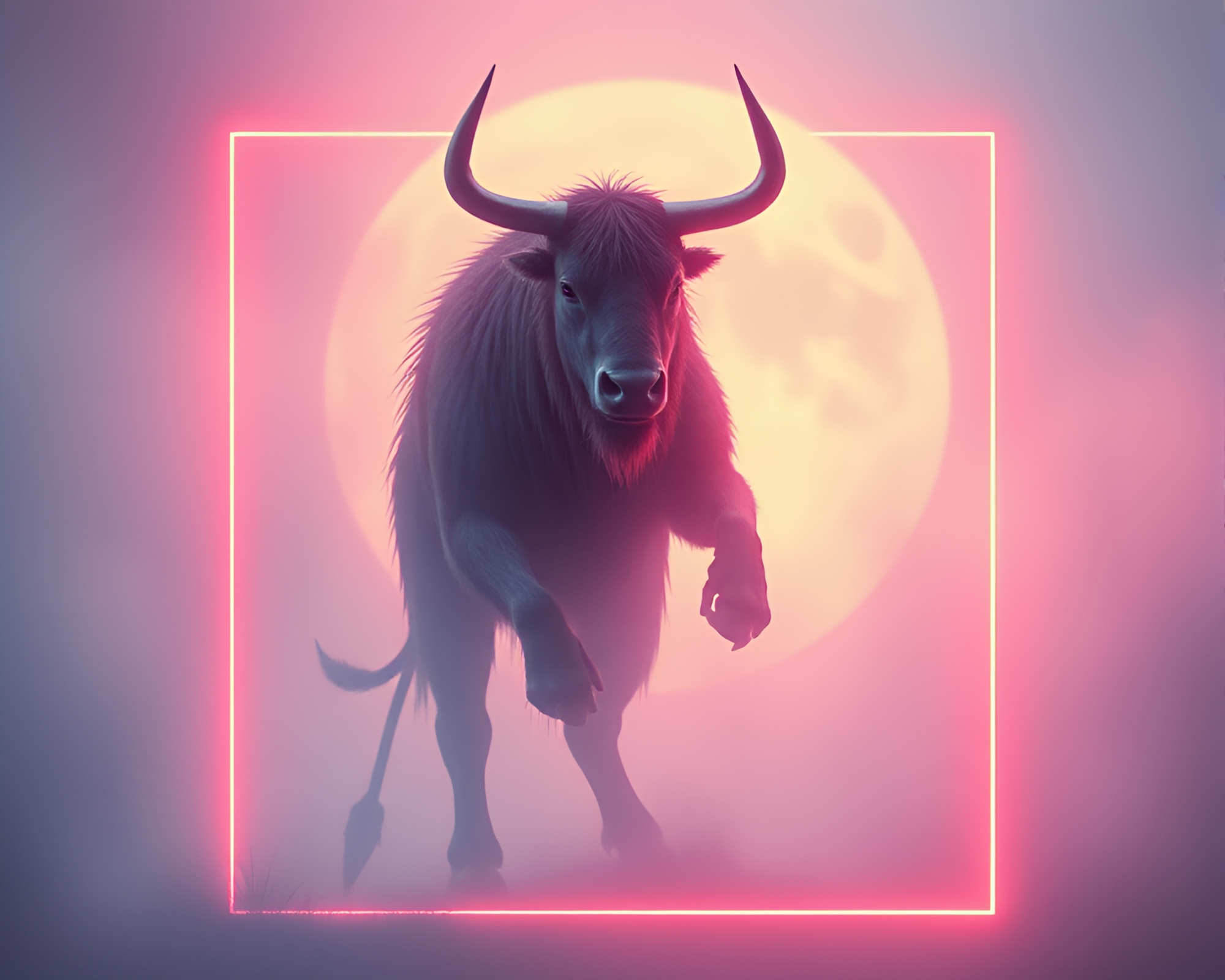 Synthwave Minotaur in Frame Within Frame Composition – free AI stock image