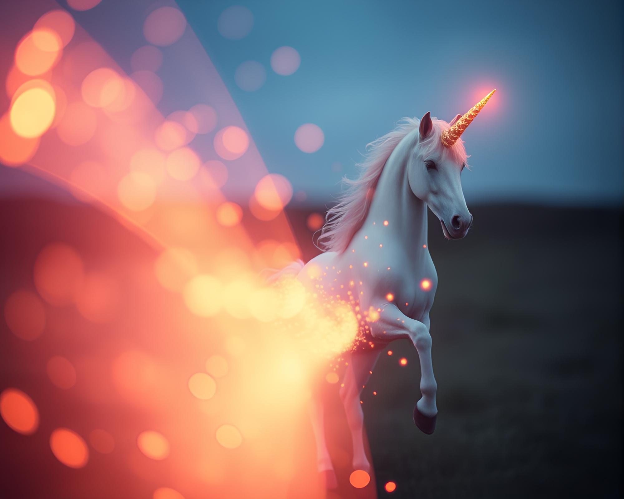 Magical Unicorn Light Trails in Rose Gold Vignette – free AI stock image
