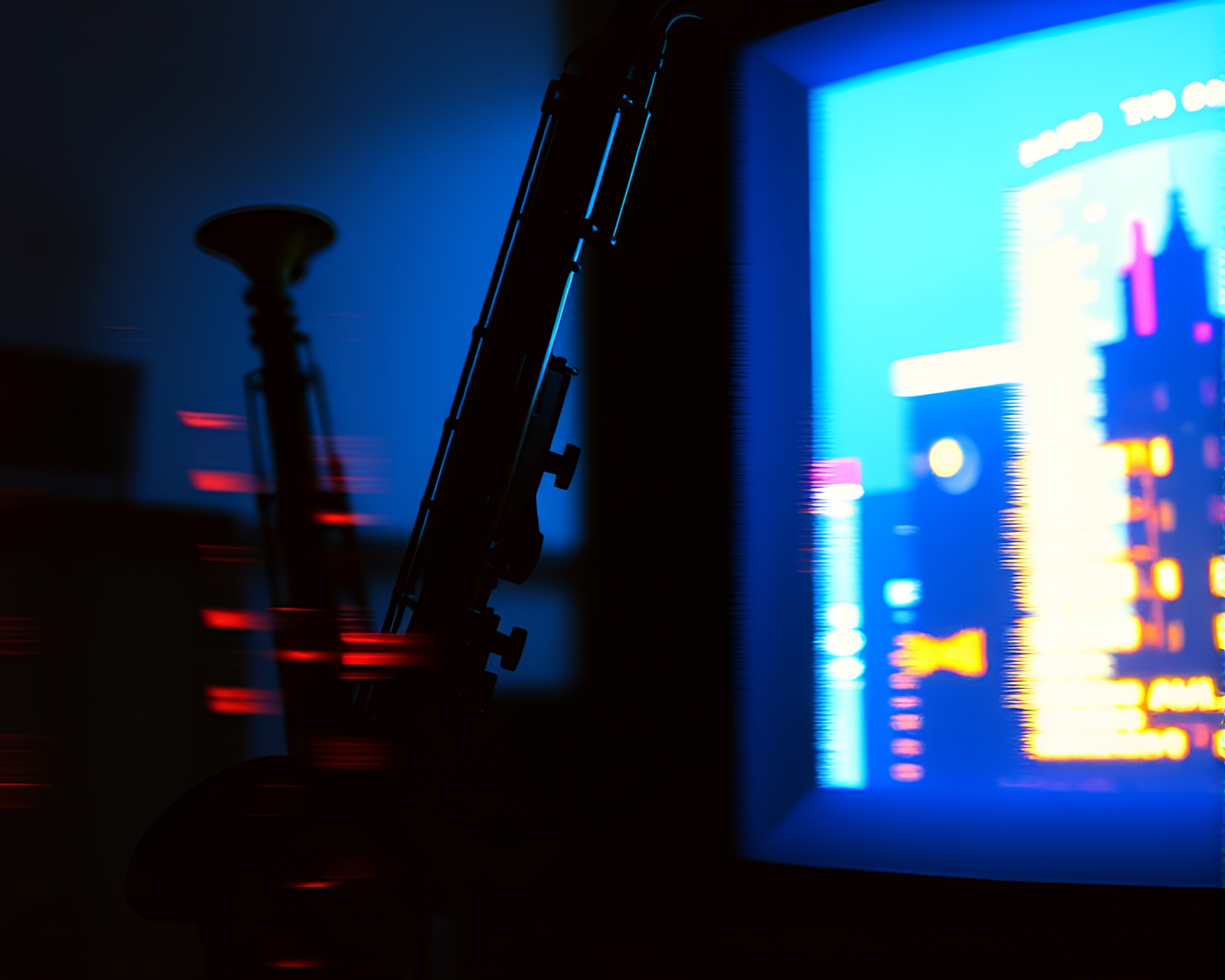 Saxophone Reflection in VHS Sgraffito Art – free AI stock image