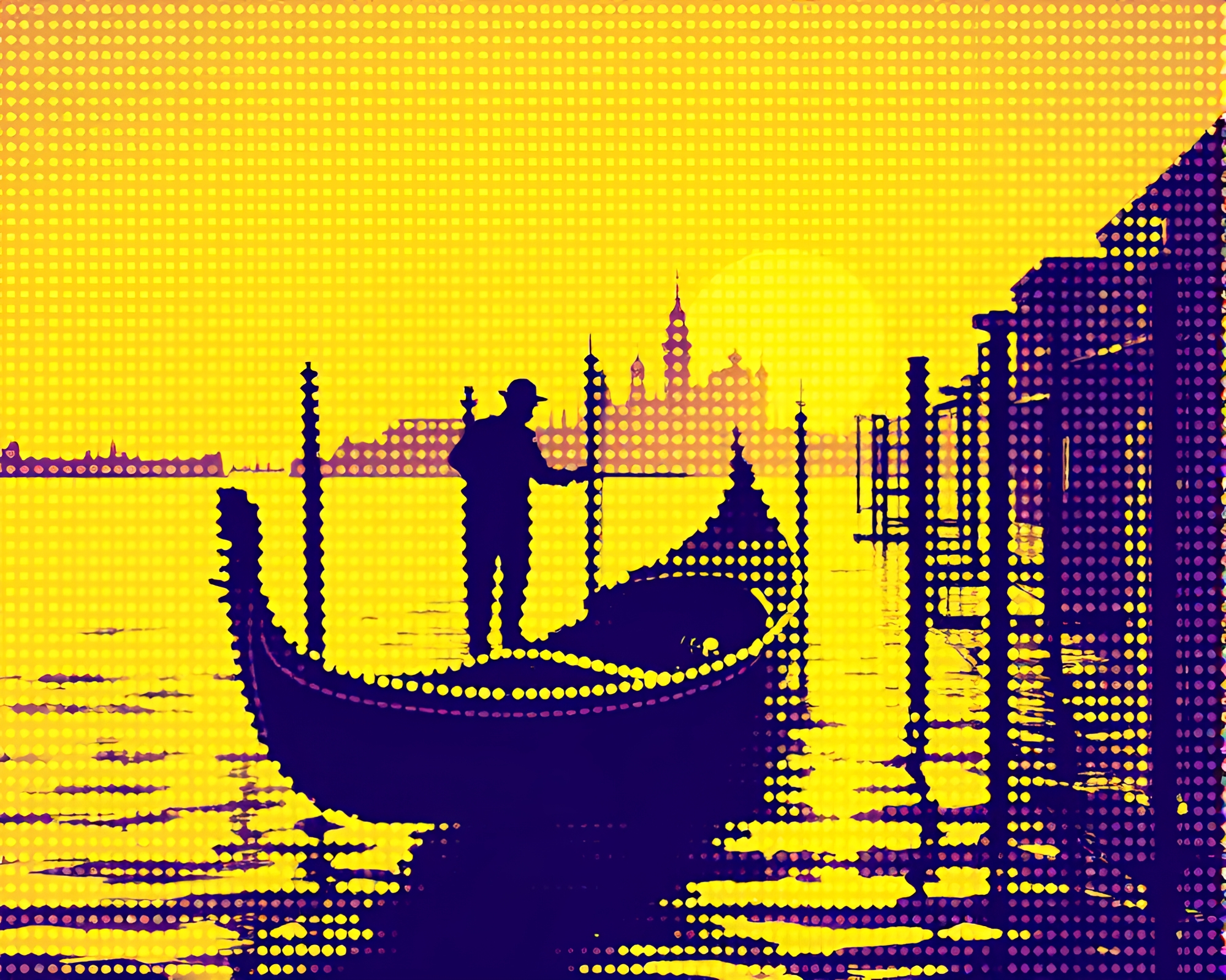 Venetian Gondola in Ultraviolet Eclipse Shadow – free AI stock image