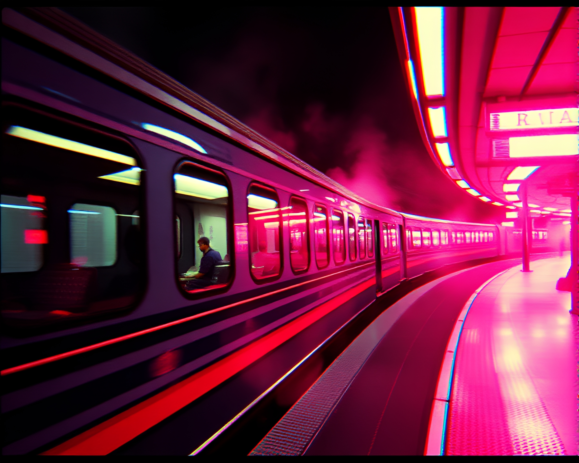 Futuristic Monorail: VHS Vaporwave Aesthetic – free AI stock image