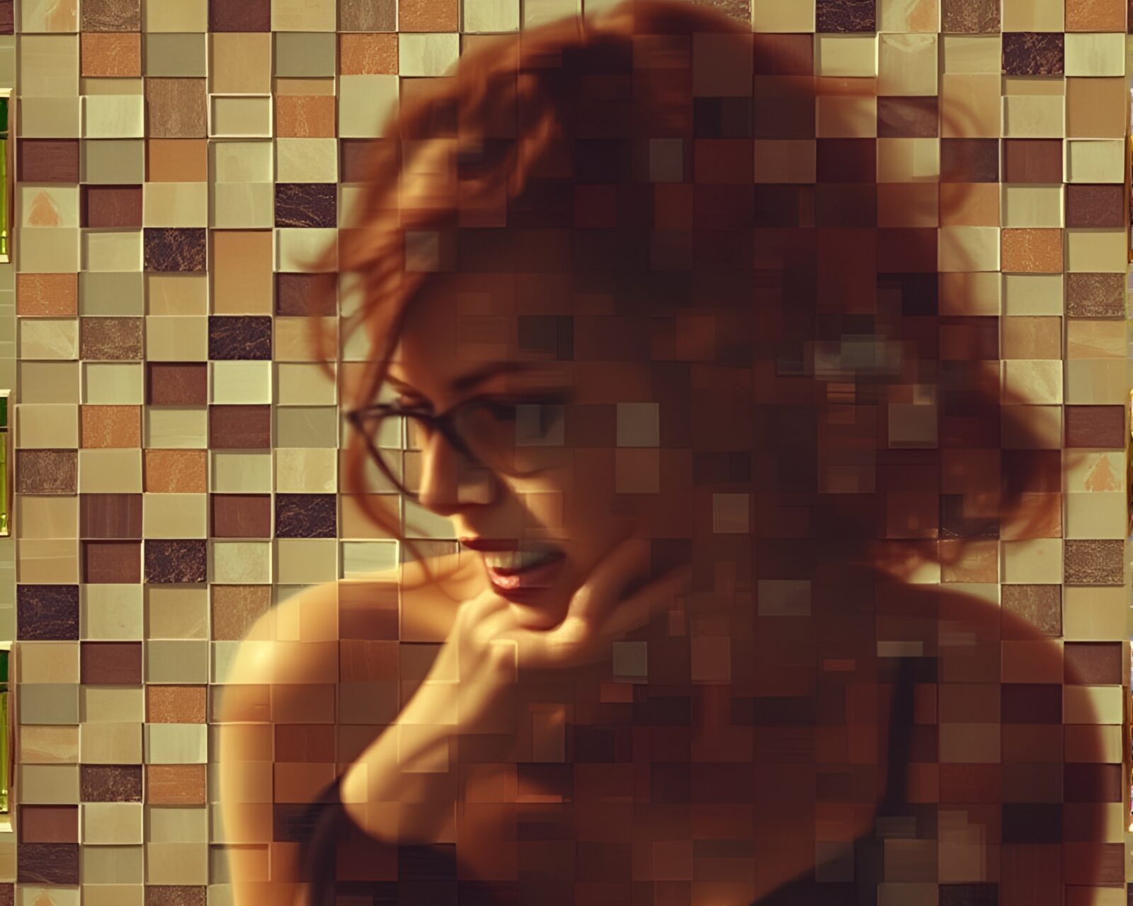 Double exposure photo of siren in muted light and tiles