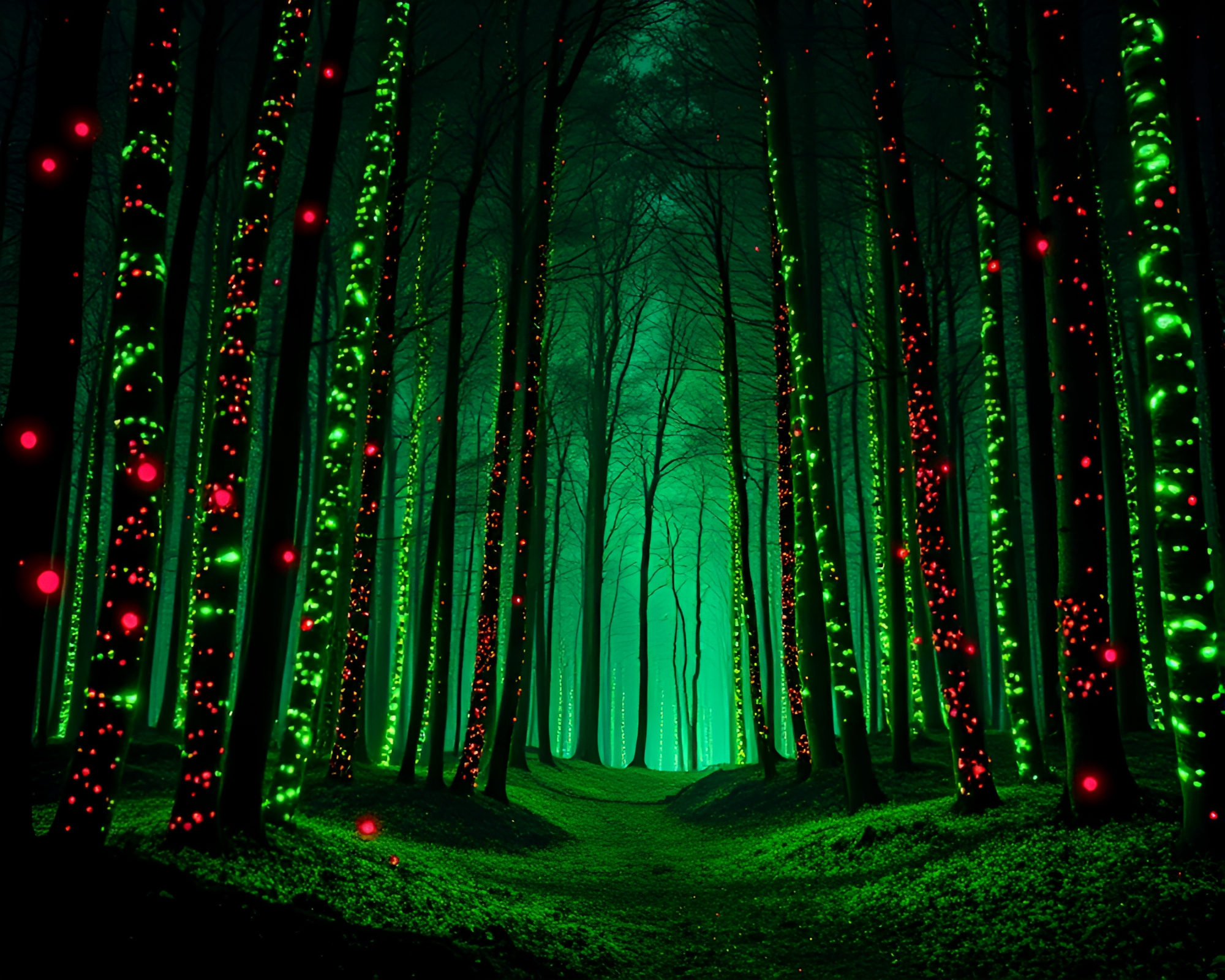 Enchanted Forest of Neon Graffiti in Thermal Dot Art – free AI stock image