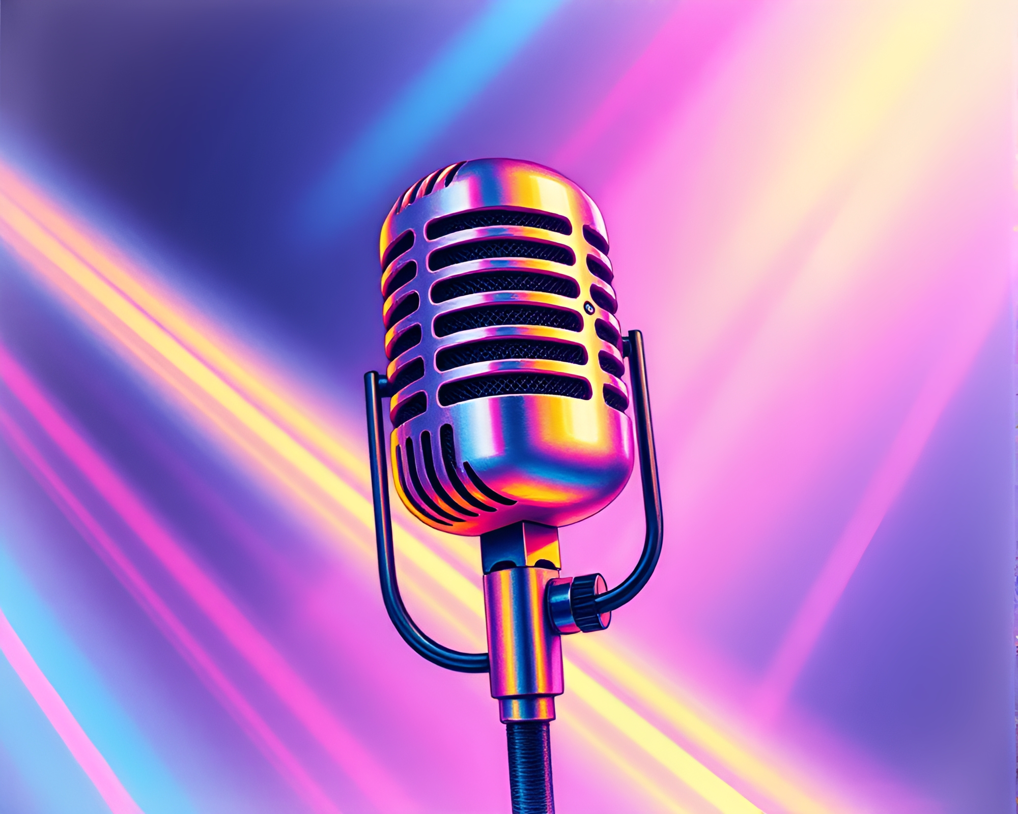 Neon Microphone Performance in Pastel Art Style – free AI stock image