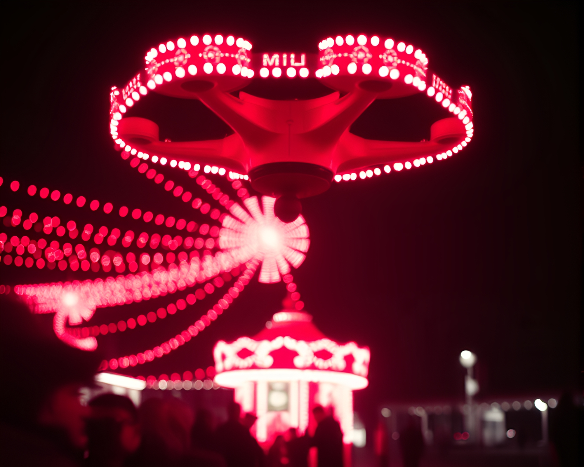 Infrared Drone Over Grisaille Carnival Lights – free AI stock image