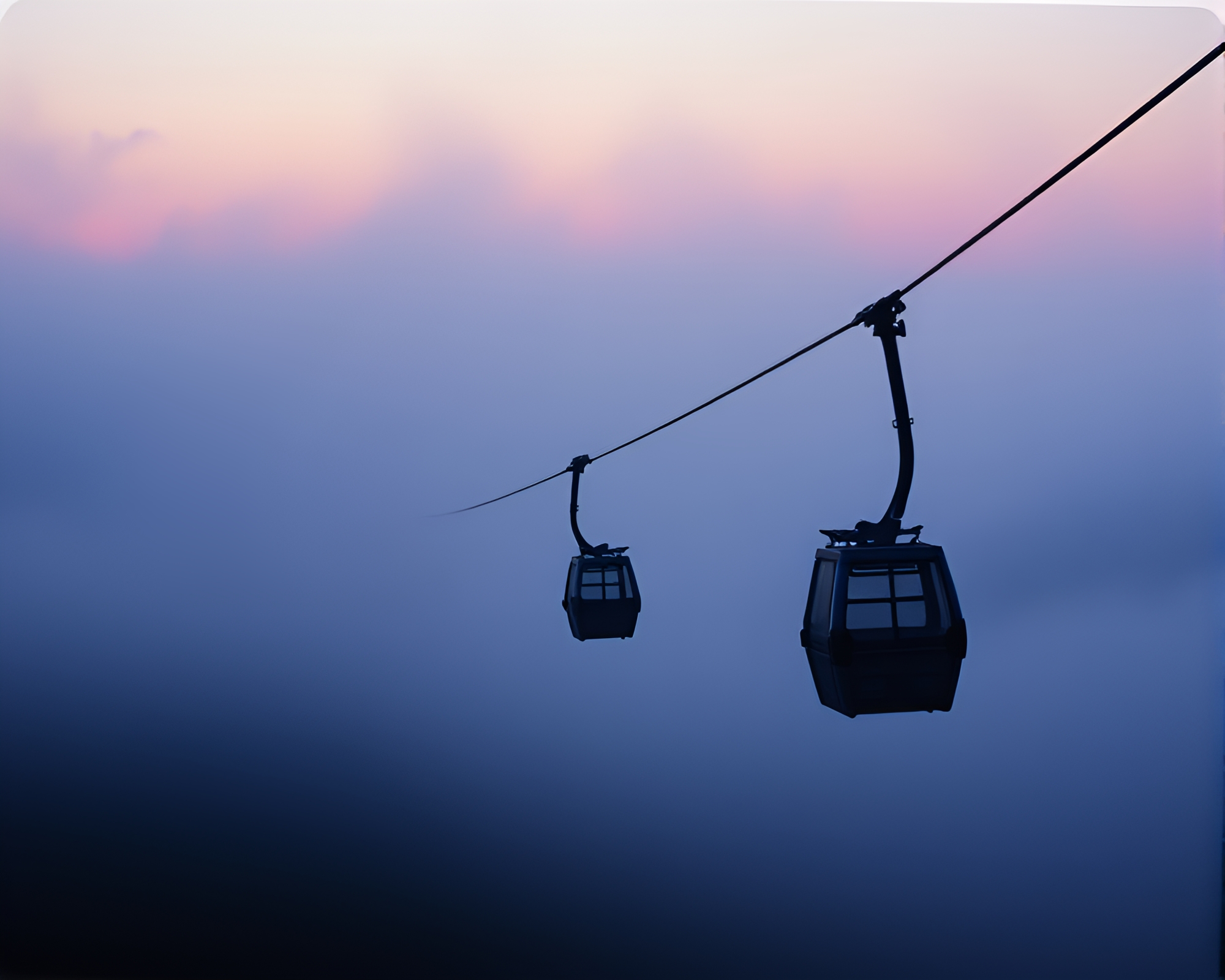 Misty Gondola Lift Over Halftone Film Burn Landscape – free AI stock image