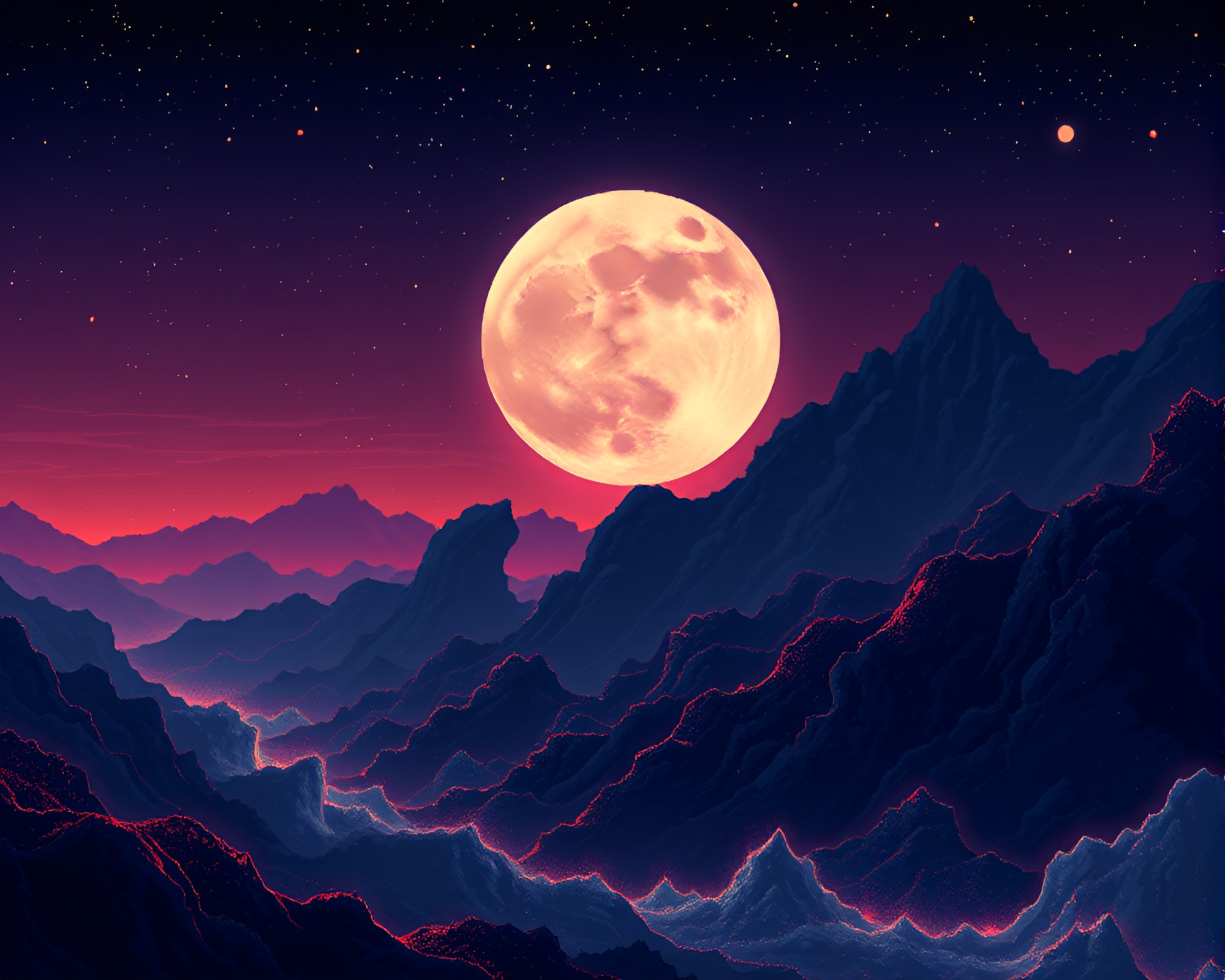 Moonlit Fractal Forest: Retro Pixel Art Night Sky Overlay – free AI stock image